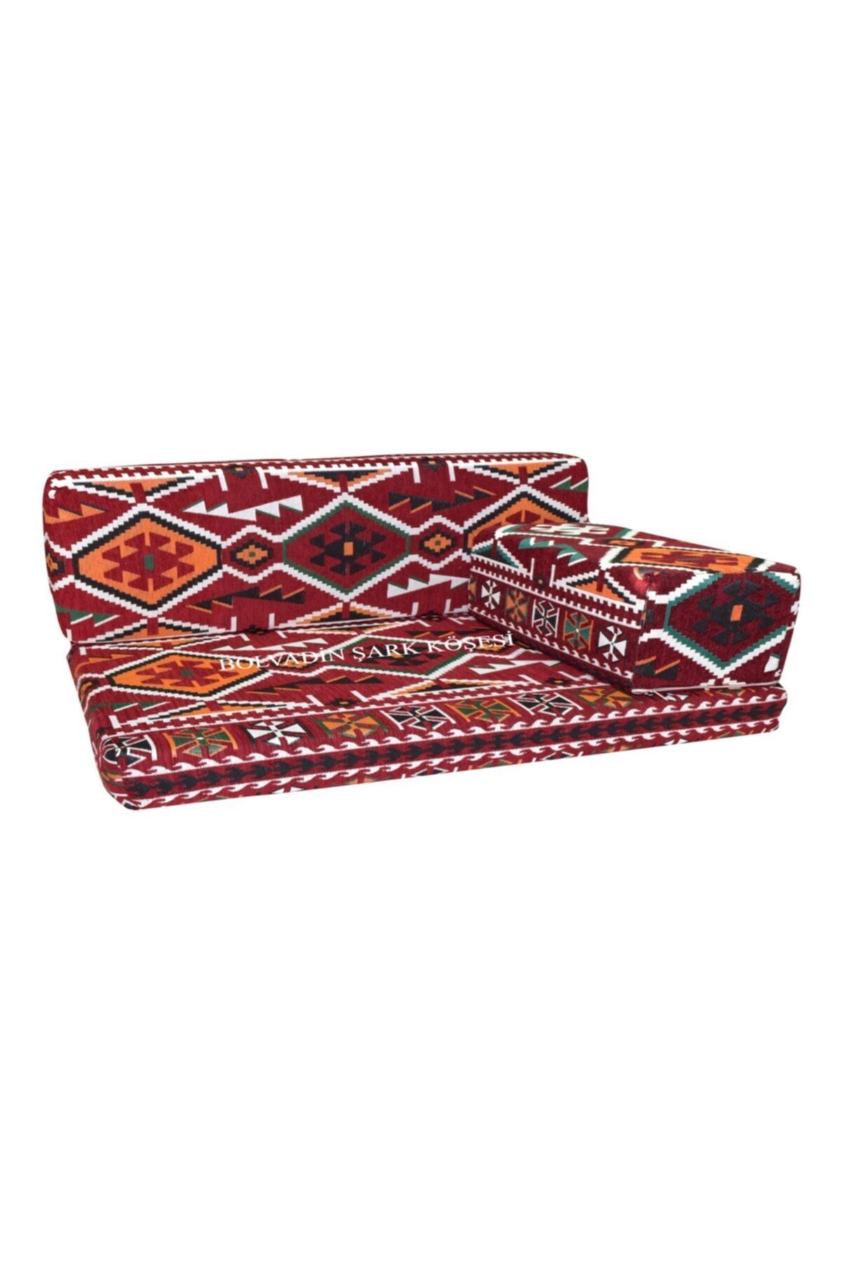 Bolvadin Şark Köşesi Mtk405-402 Şark Köşesi Bordo Halı Ds. Üçlü Minder Takımı 120lik