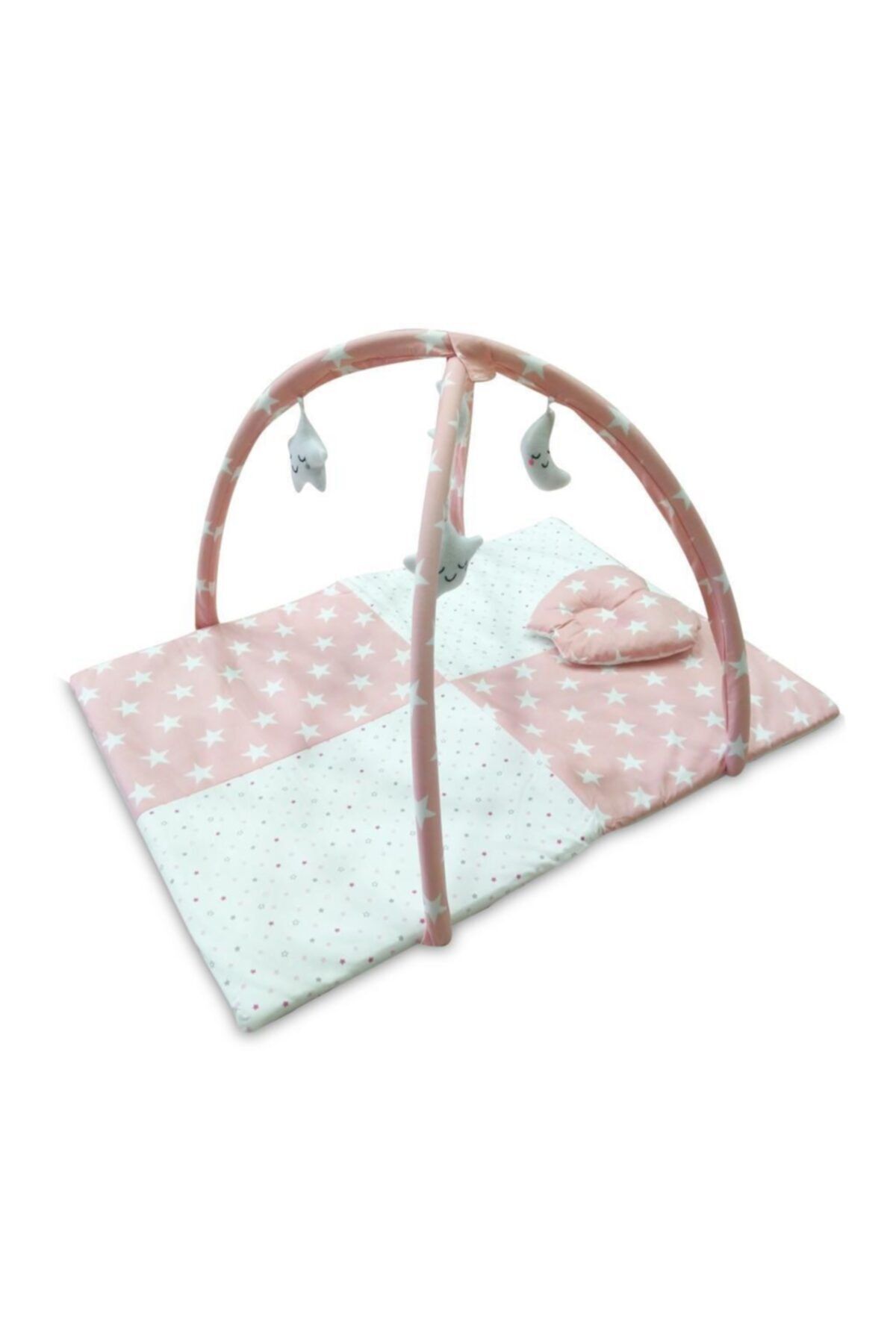 POKY BEBE Pembe Poplin Bebek Oyun Halısı Yastık Hediyeli 70 X 100 cm