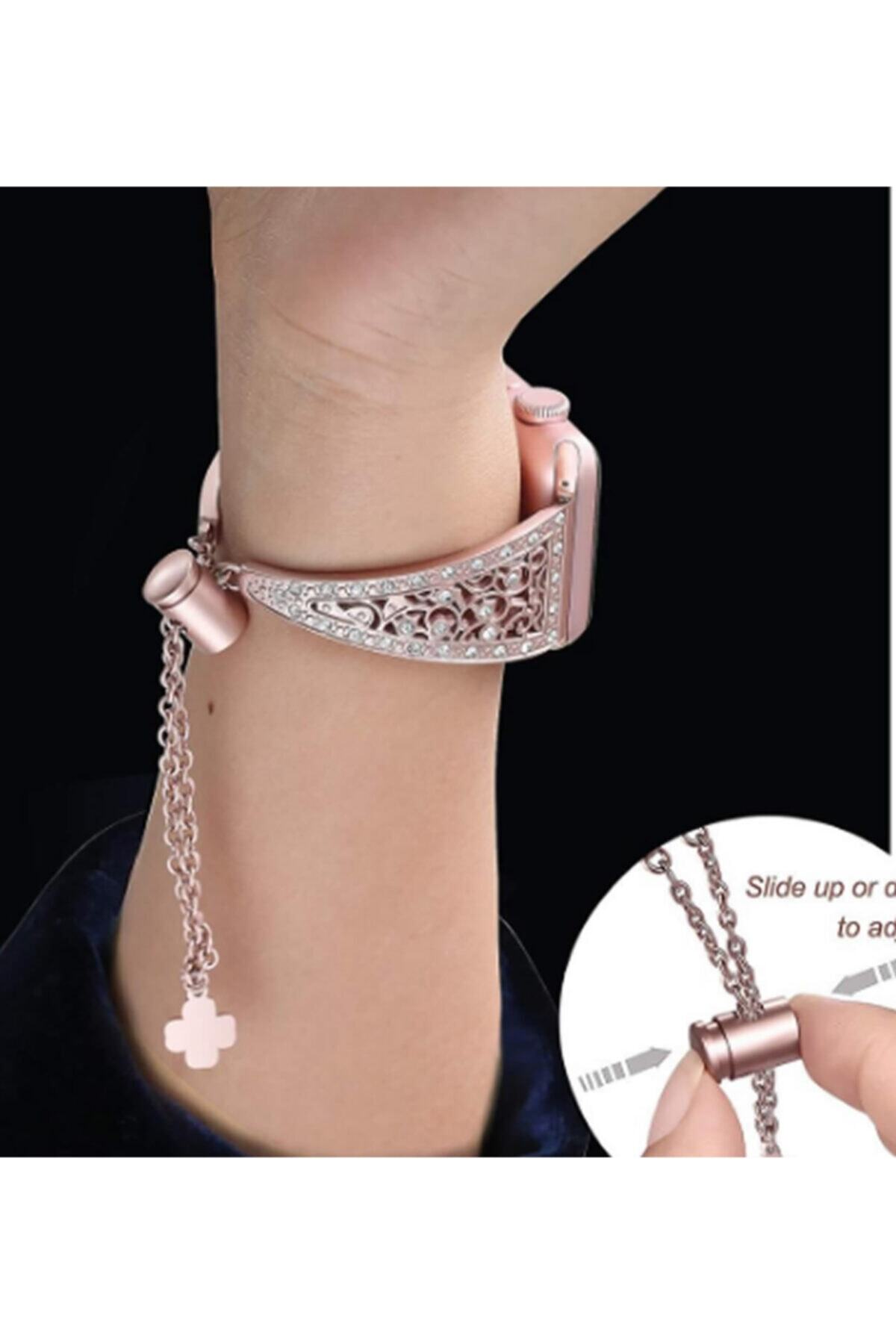 Vip Iwatch 2-3-4-5 42-44mm Taşlı Bayan Kordon Şık 2020 Rosegold