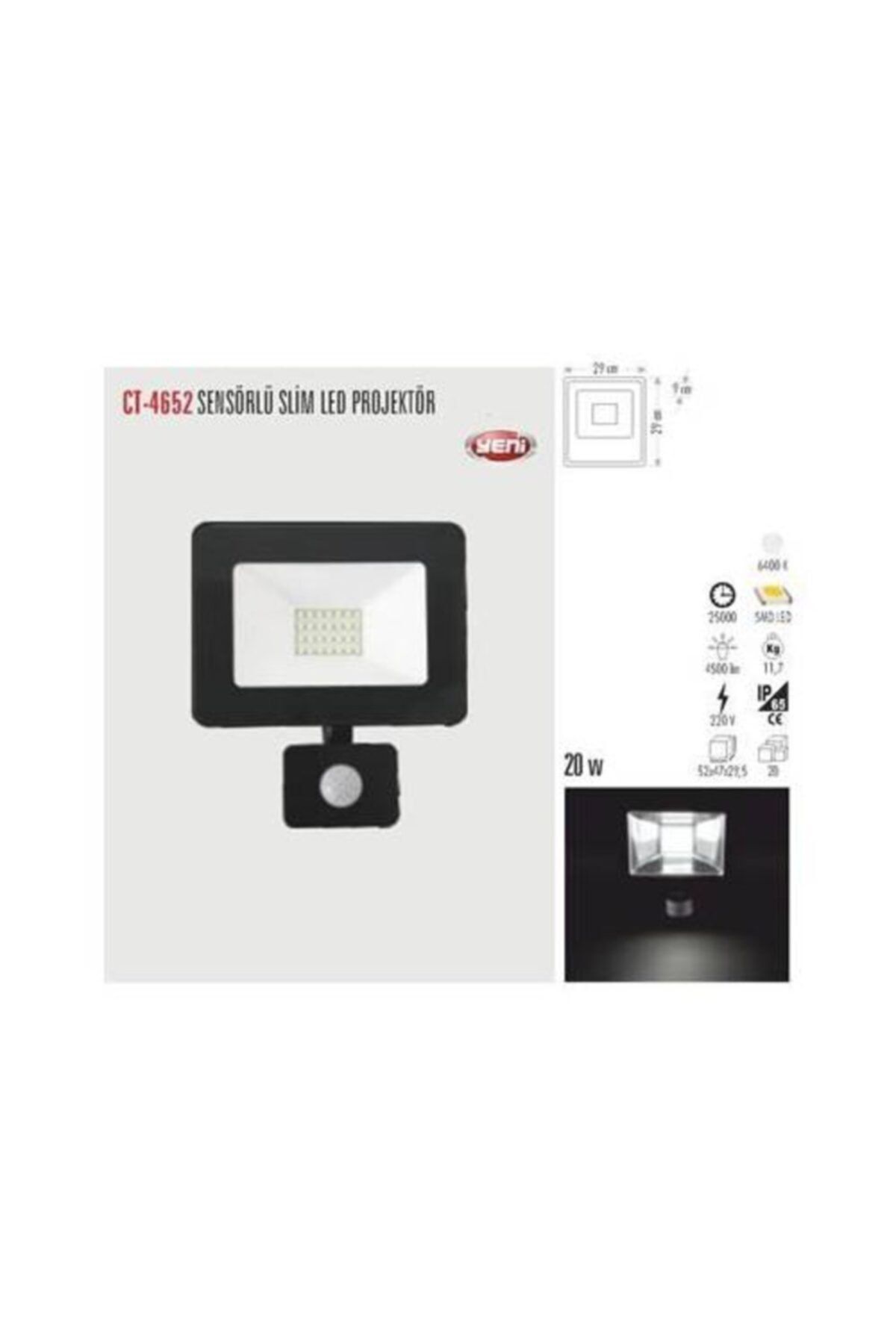 Cata Ct-4652 20w Watt Sensörlü Led Projektör Slim Beyaz Işık