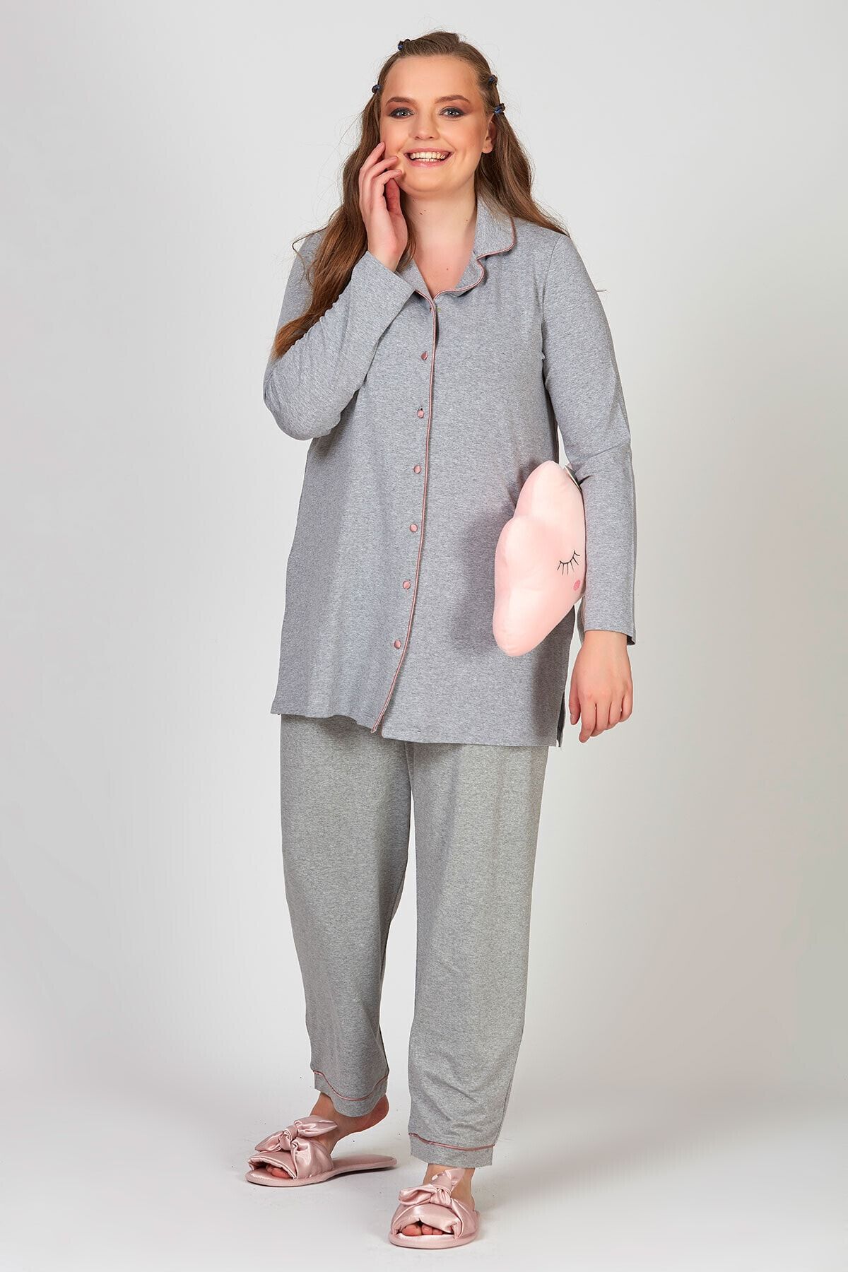 Büyük Moda Kontrast Biyeli Pijama Takımı