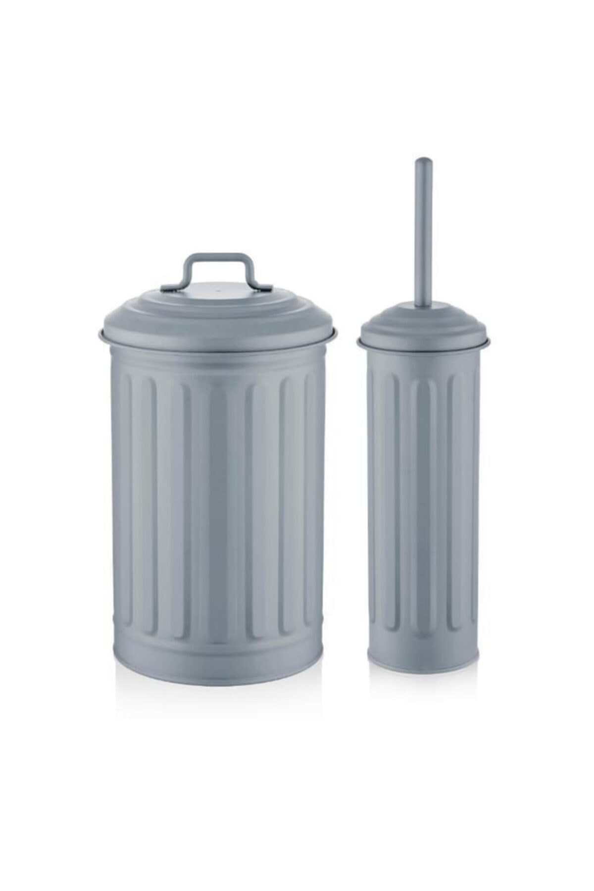 The Mia Galvaniz 2li Çöp Kovası Tuvalet Wc Fırça Seti Metalik Gri Tkn06