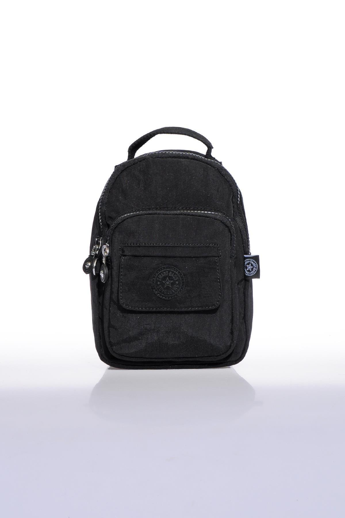 SMART BAGS Krinkıl Kumaş Küçük Boy Siyah Kadın Sırt Çantası