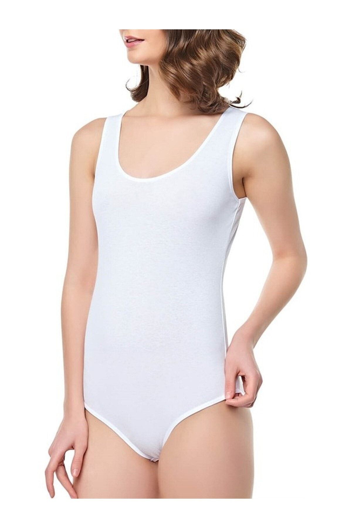 Seher Kadın Beyaz Pamuklu Geniş Askılı Body Atlet 6lı