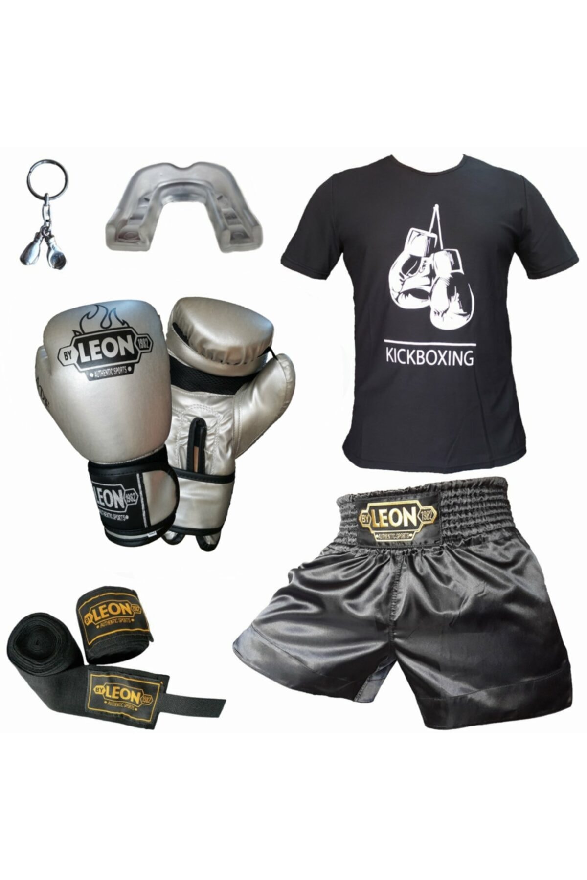 By Leon 1982 Boks Eldiveni, Leon Kick Boks Şortu, Tişört, Bandaj, Dişlik Seti