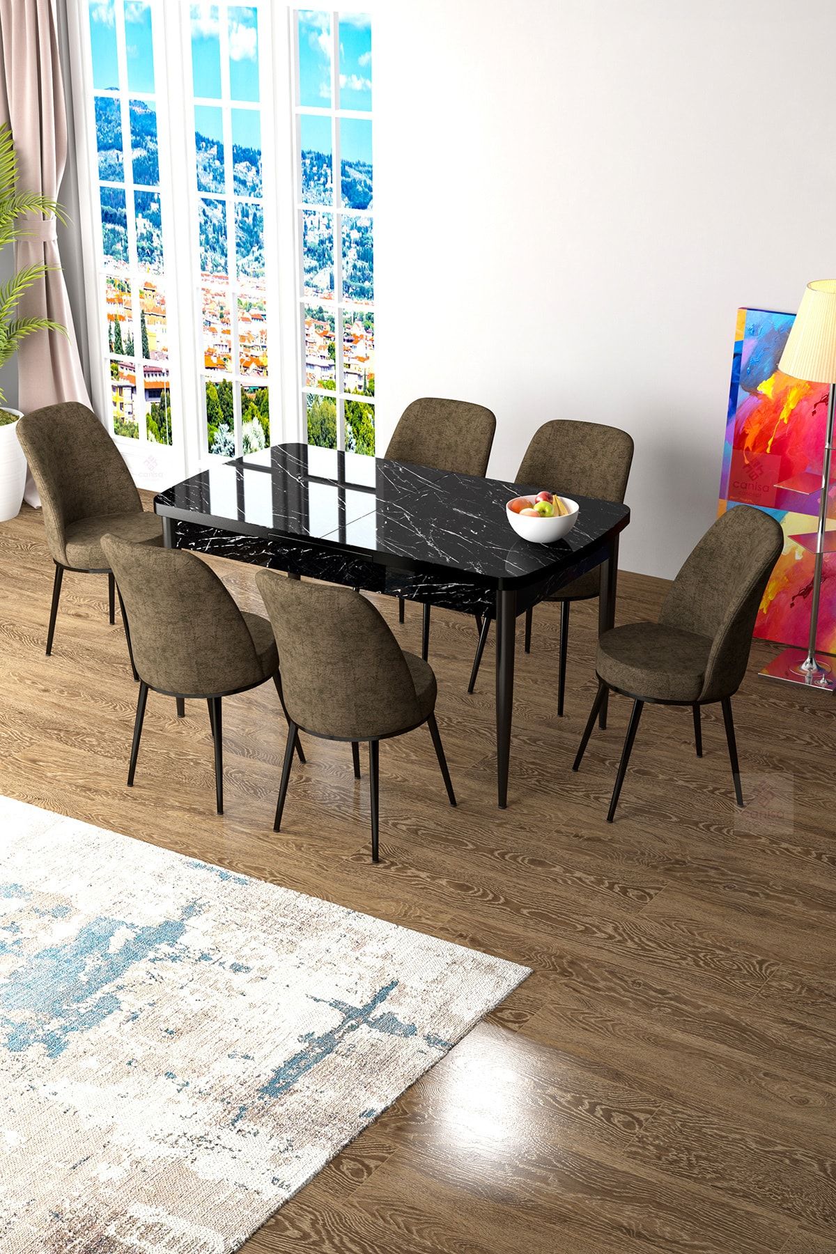 canisa concept zen serisi mdf acilabilir mutfak masa takimi siyah mermer desenli masa 6 kahverengi sandalye fiyati yorumlari trendyol