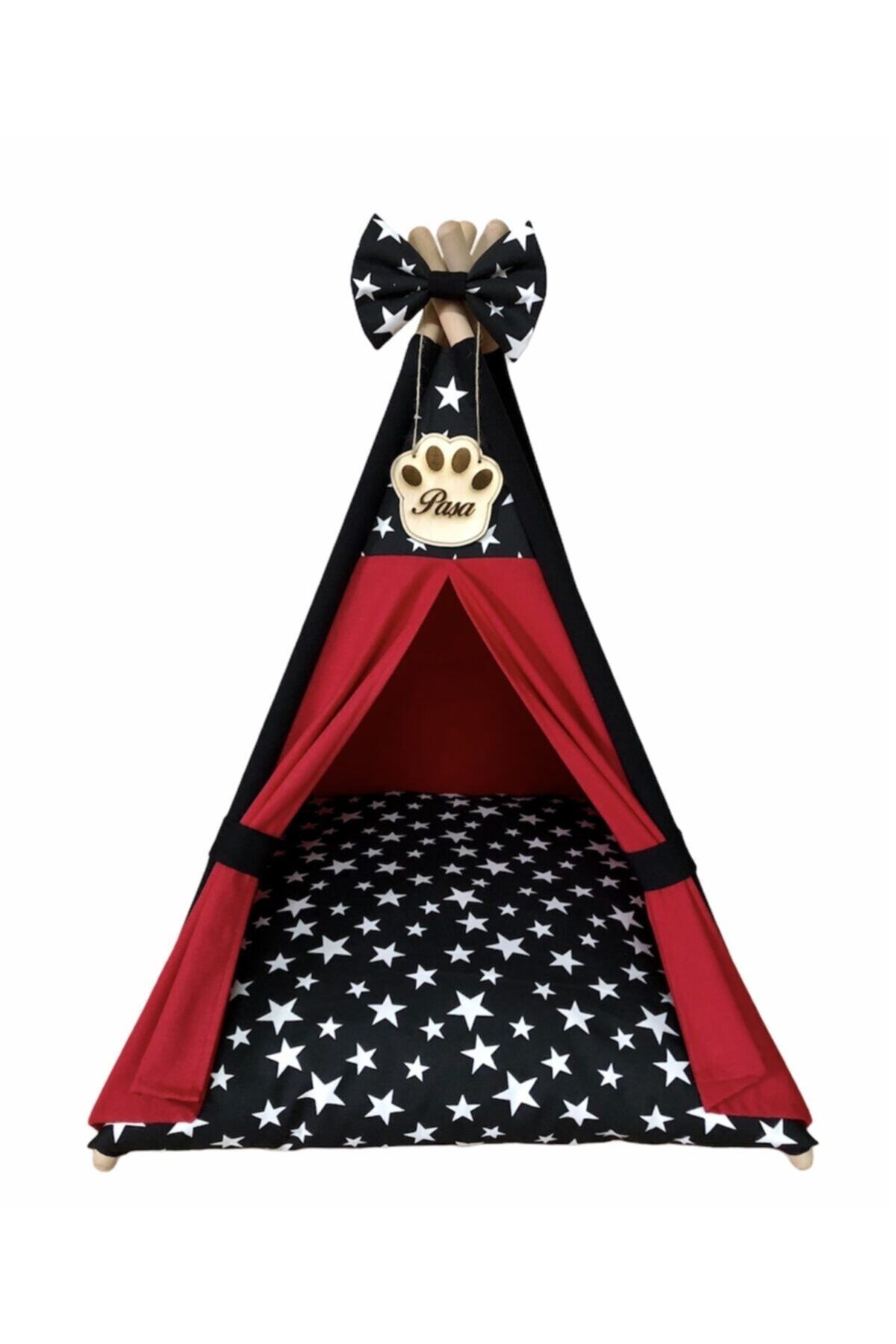 Pet Nest 55-55cm Yataklı Kırmızı Yıkanabilir Kedi Çadırı
