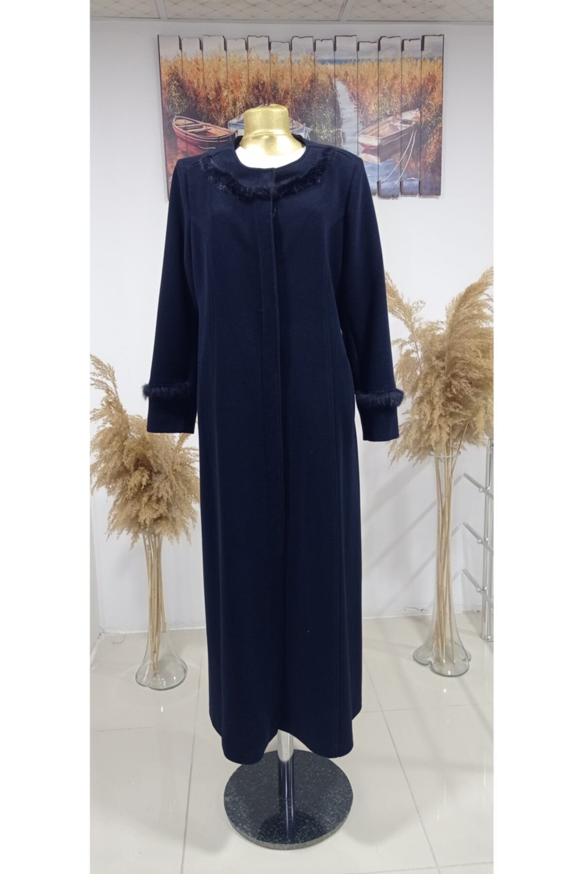 trenddtesettür Kadın Lacivert Kaşmir Pardesü
