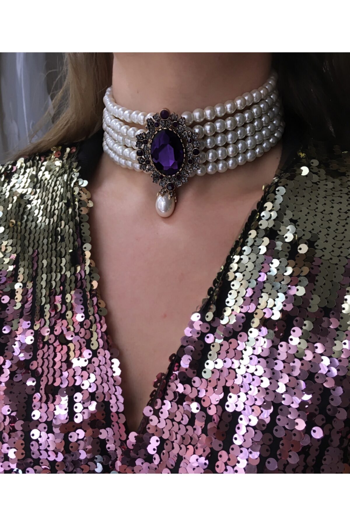 by katrem Mor Taşlı Inci Choker