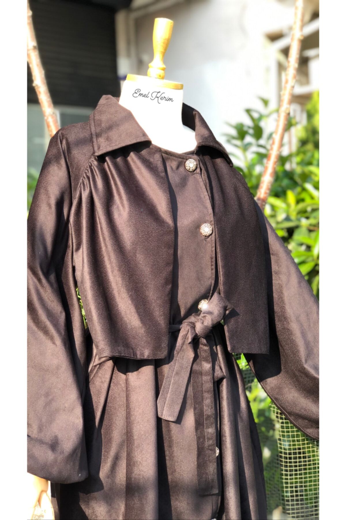Emel Kerim Butik Süet Yağmurluk (Standart Beden/ 38-48 Uyumlu)