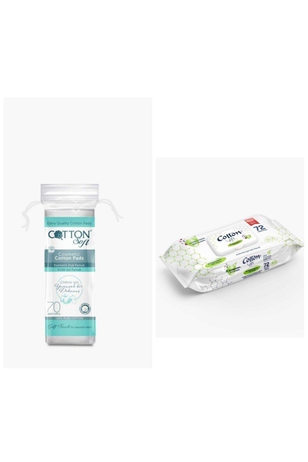 Cotton Soft 70'li Disk Pamuk Ve 72'li Antibakteriyel Islak Mendil