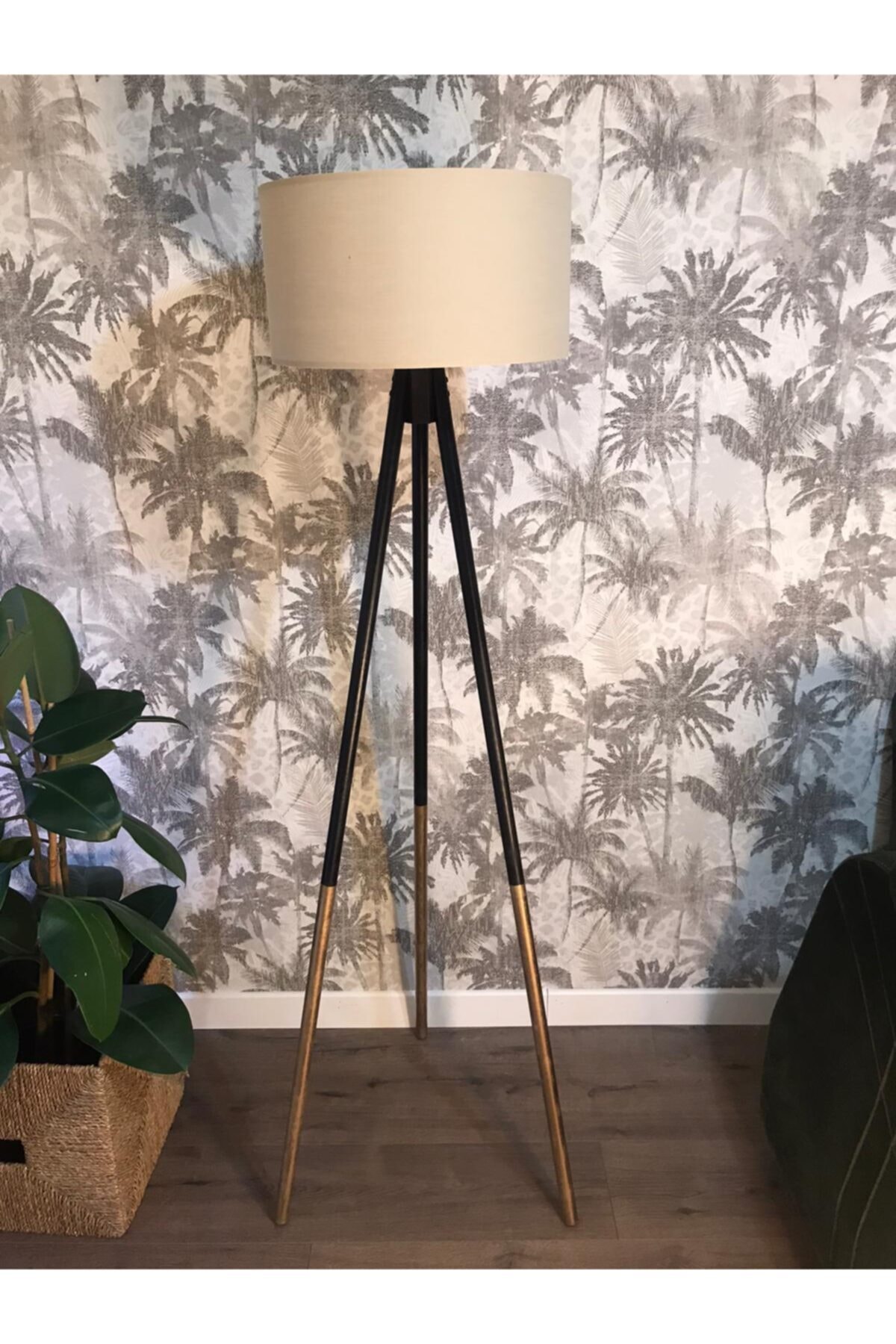 Homedit Tripod Çift Renk Lambader - Gold-siyah Ayak Lambader Bej Başlık