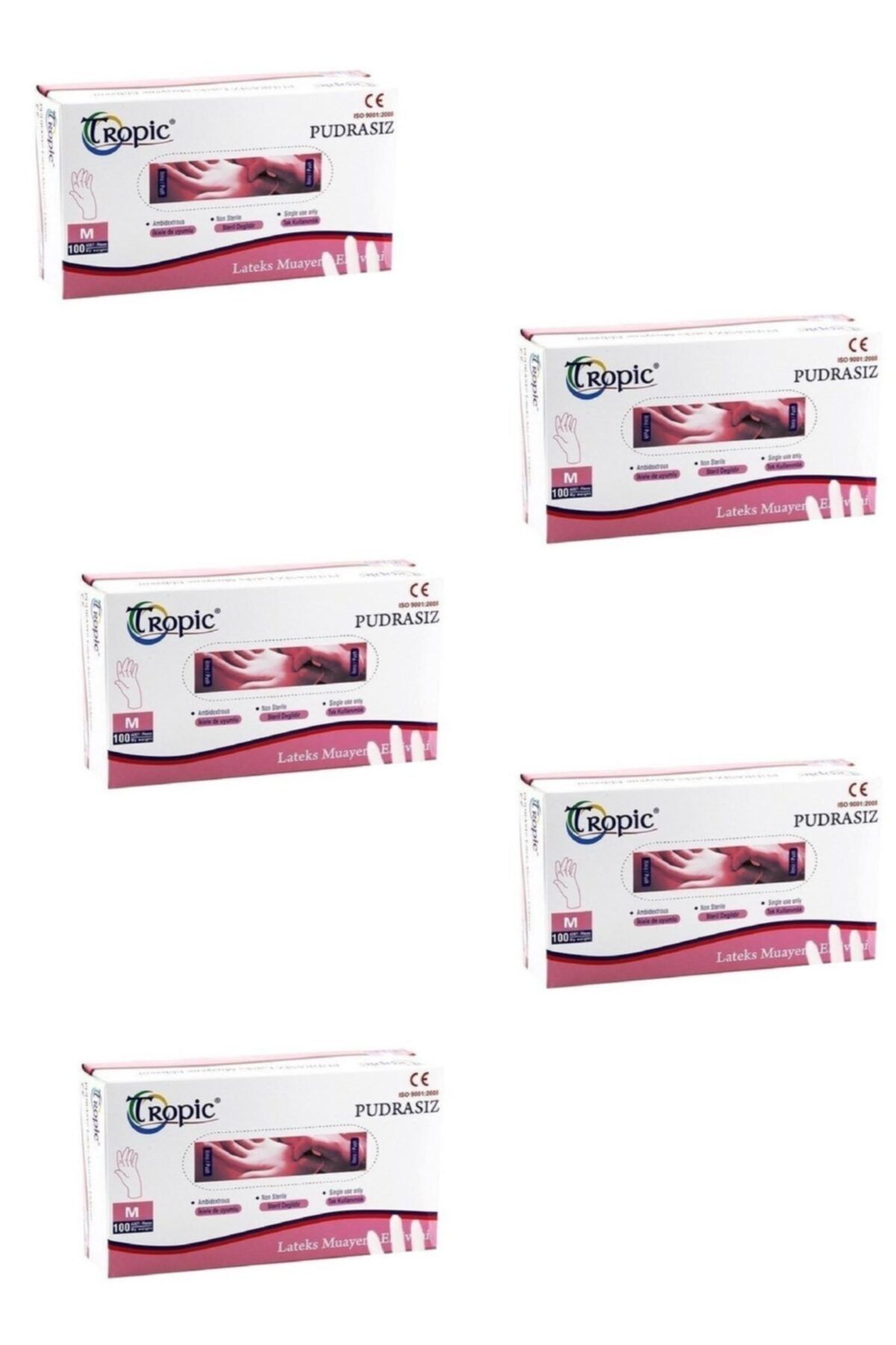 Tropic Lateks Pudrasız M Beden Temizlik Eldiveni - (5 Kutu / 5 X 100 Adet)