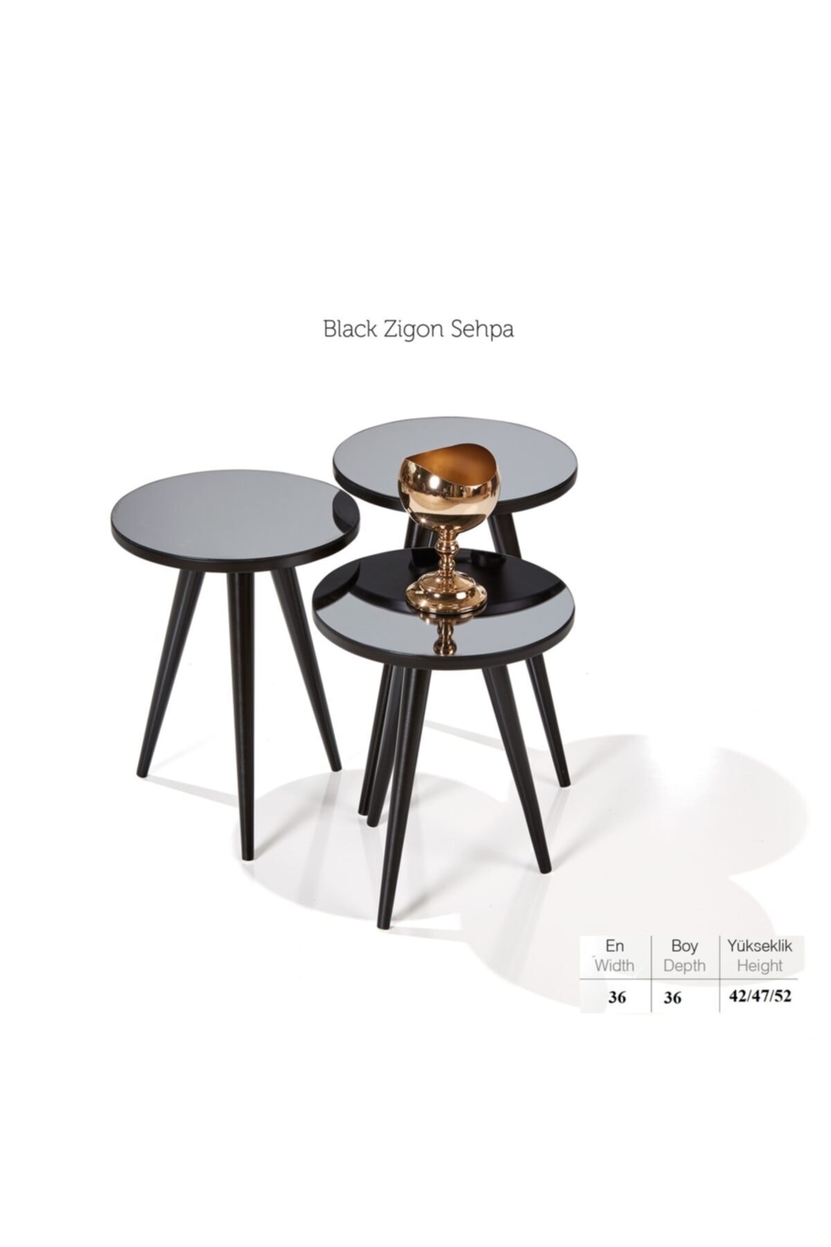 Vilife Black Zigon Siyah - Siyah Camlı Sehpa
