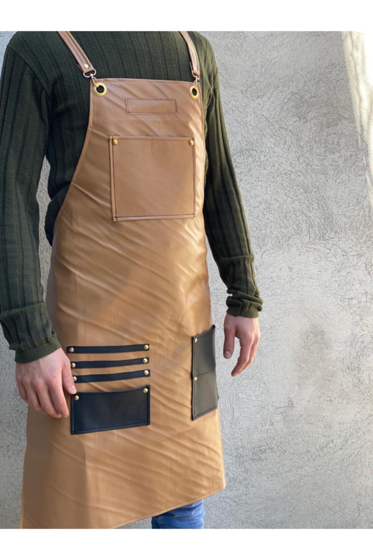 SAMUR TEKSTİL Deri Askılı Mutfak Önlüğü Master Şef Chef Barista Önlük Aşçı Kuaför Garson