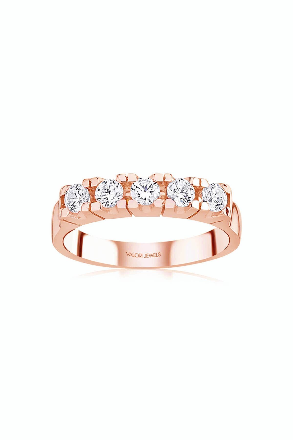 Valori Jewels Kare Tırnak Mini, 0.55 Karat Swarovski Zirkon Taşlı, Rose Gümüş Beştaş Yüzük