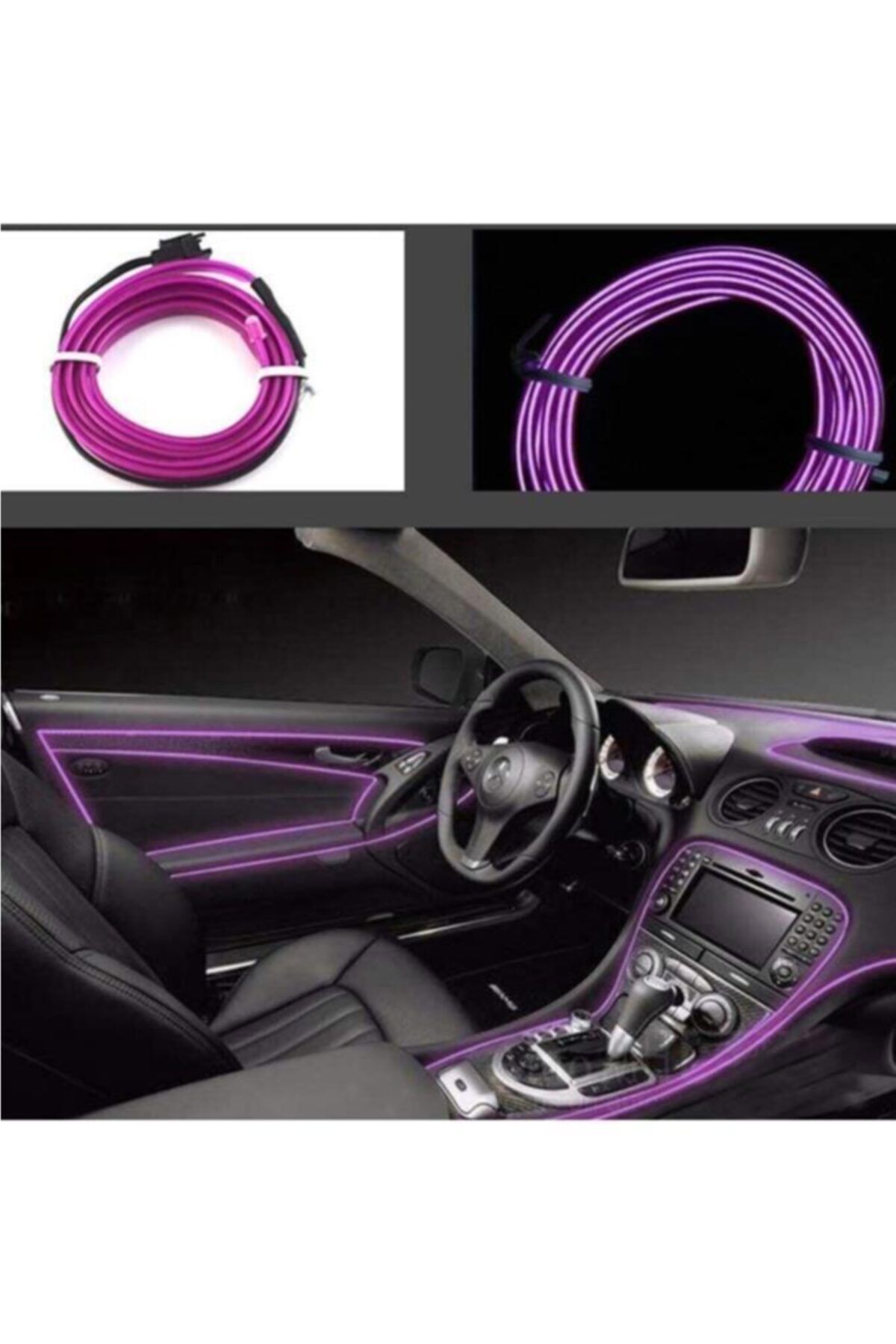 Techmaster Araç Içi Torpido Şerit Ledi Renkli Ip Neon Led 2 Metre Mor