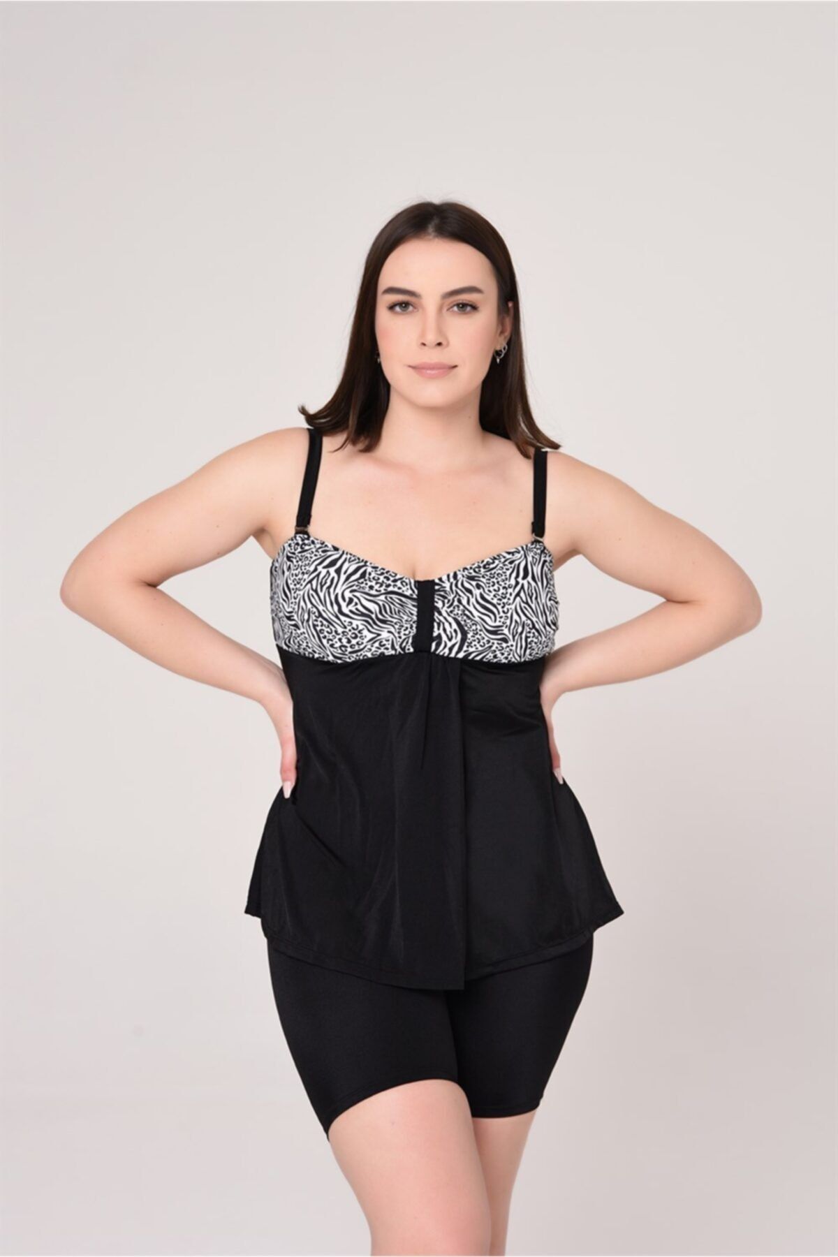 AQUAVİVA Kadın Zebra Desen Kruvaze Detaylı Şortlu Tankini