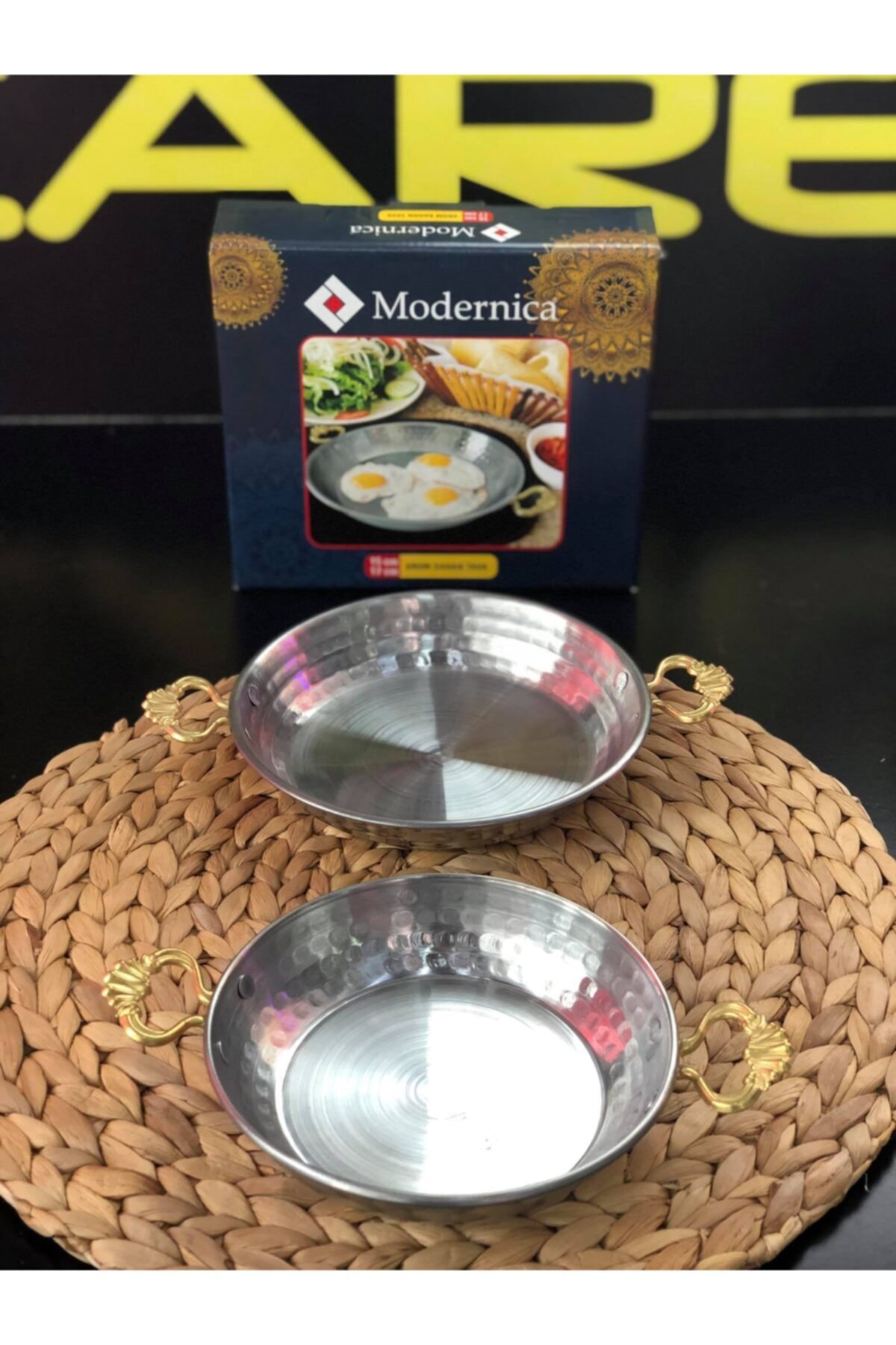 Modernica 2 Li Takım Krom Sahan Tava Takımı Gold Sap 17 Cm - 19 Cm