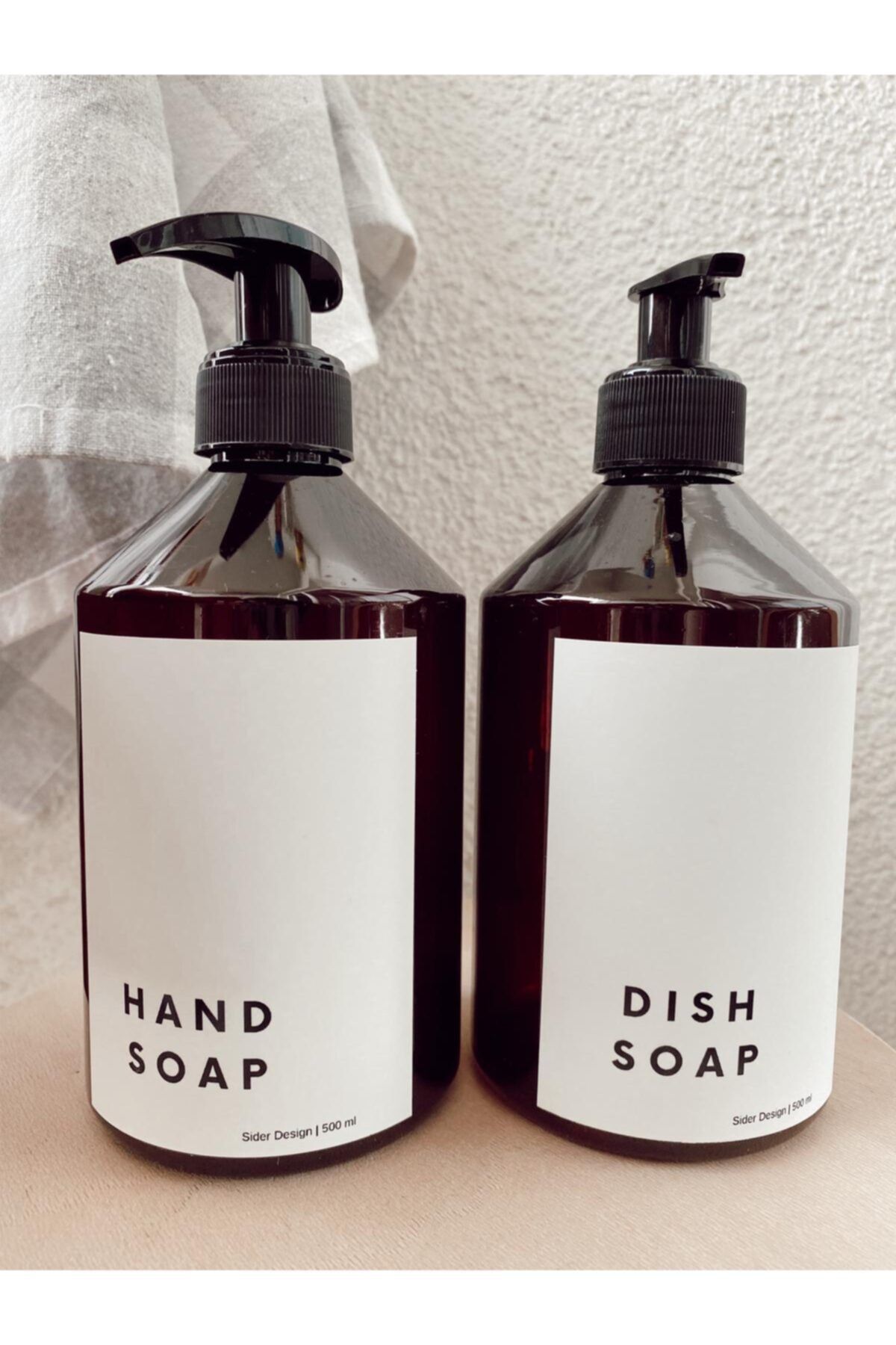 SİDERDESİNG Siderdesign 2'li Set Amber Plastik Şişe Hand Soap Ve Dısh Soap 500 ml