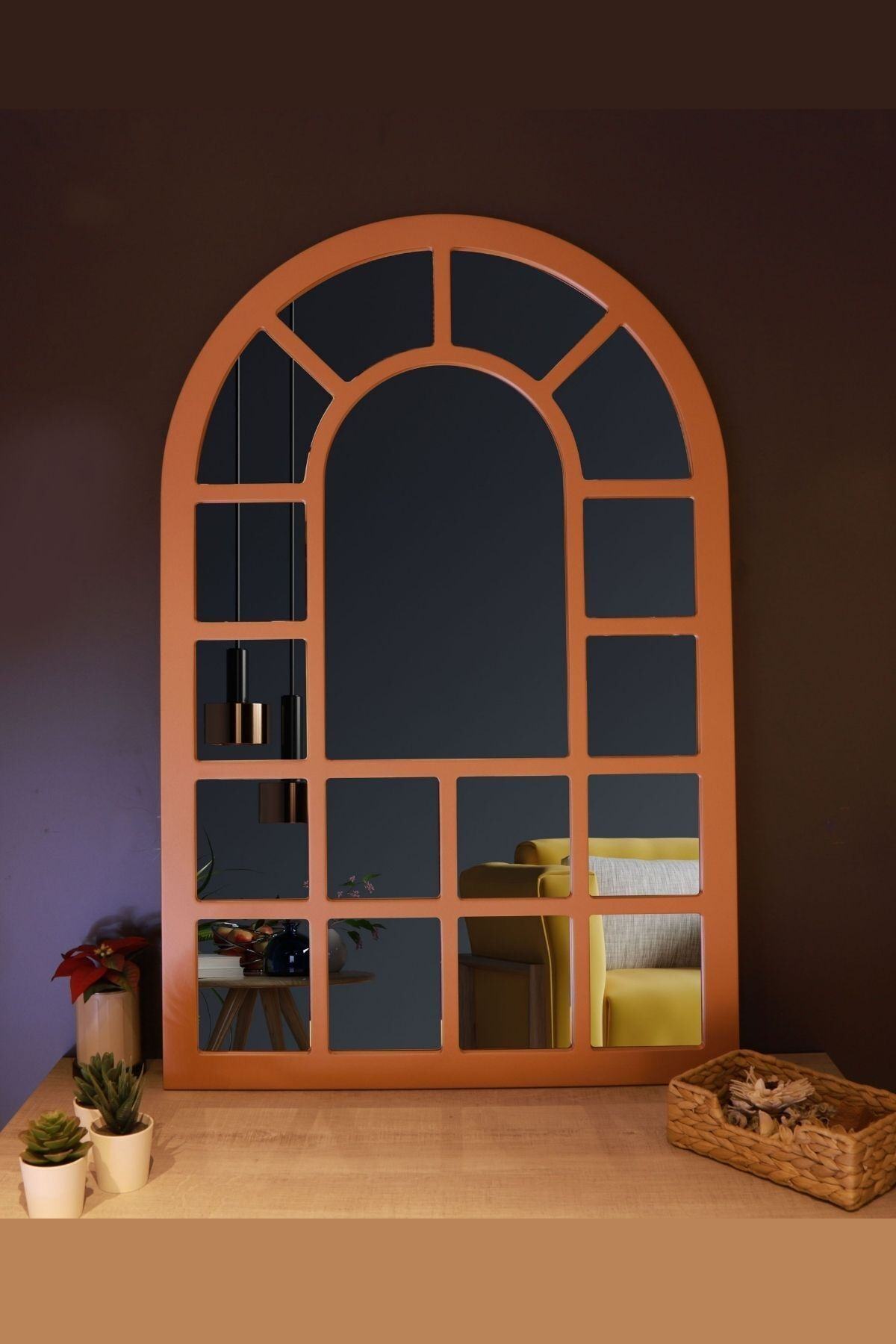 Mensa Mobilya Diana Ahşap Pencere Çerçeveli Bakır Dekoratif Ayna