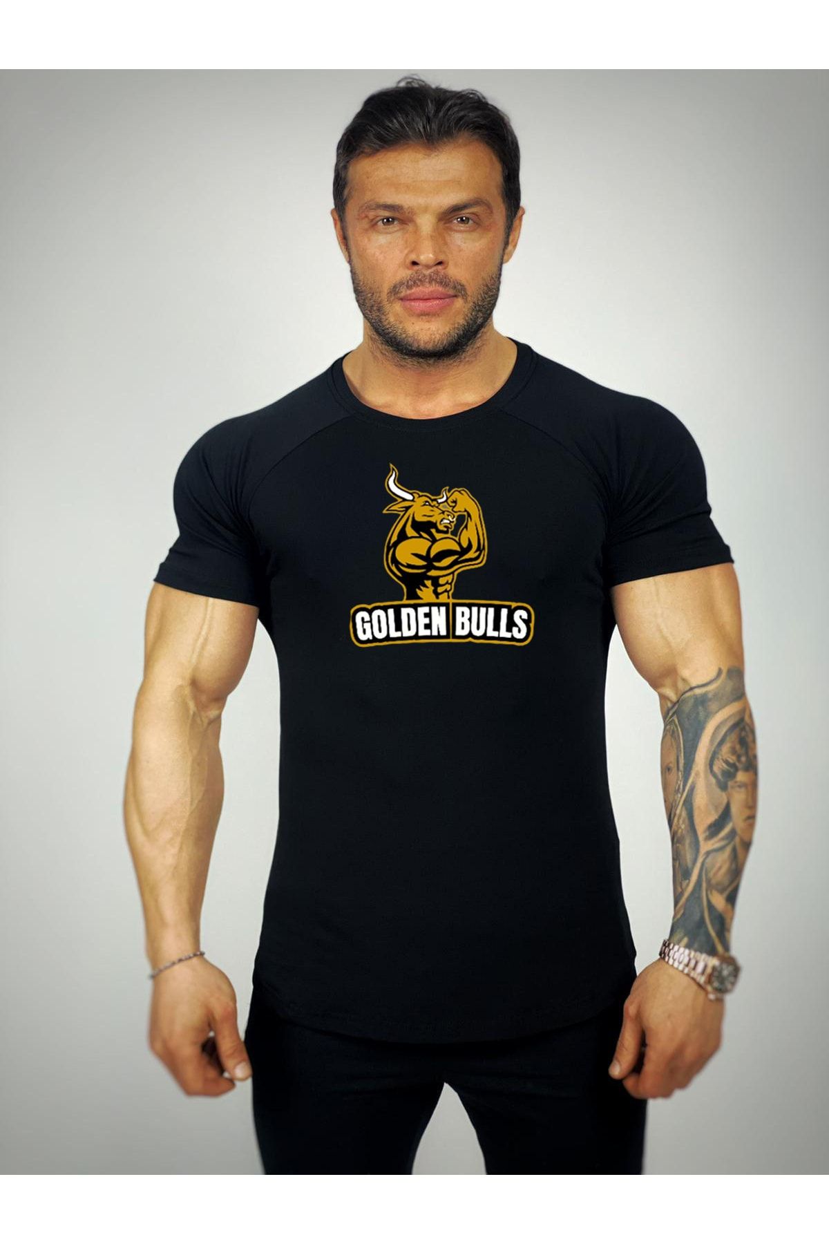 Black stanbul Golden Bulls Printed Fitness T shirt Trendyol