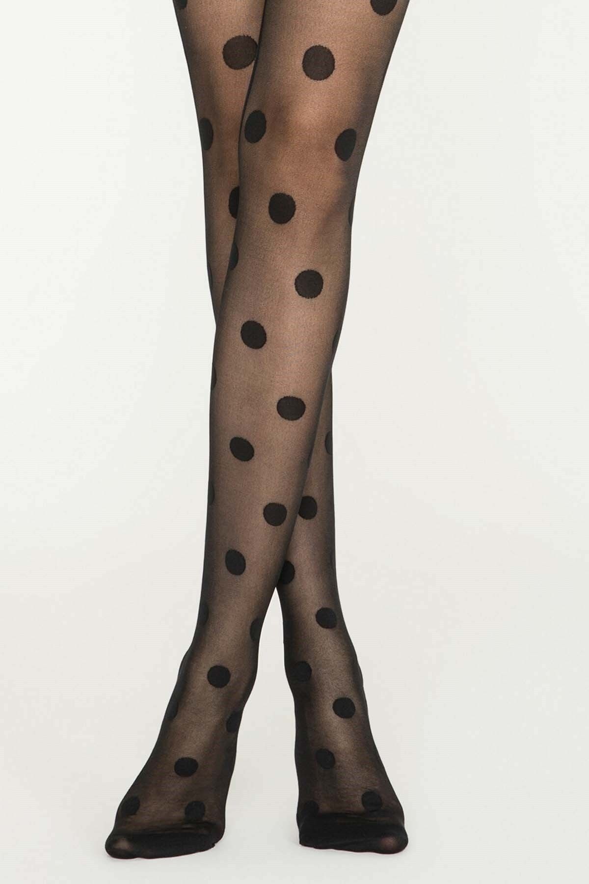VINIA Big Polka Dot Pantyhose Black Trendyol
