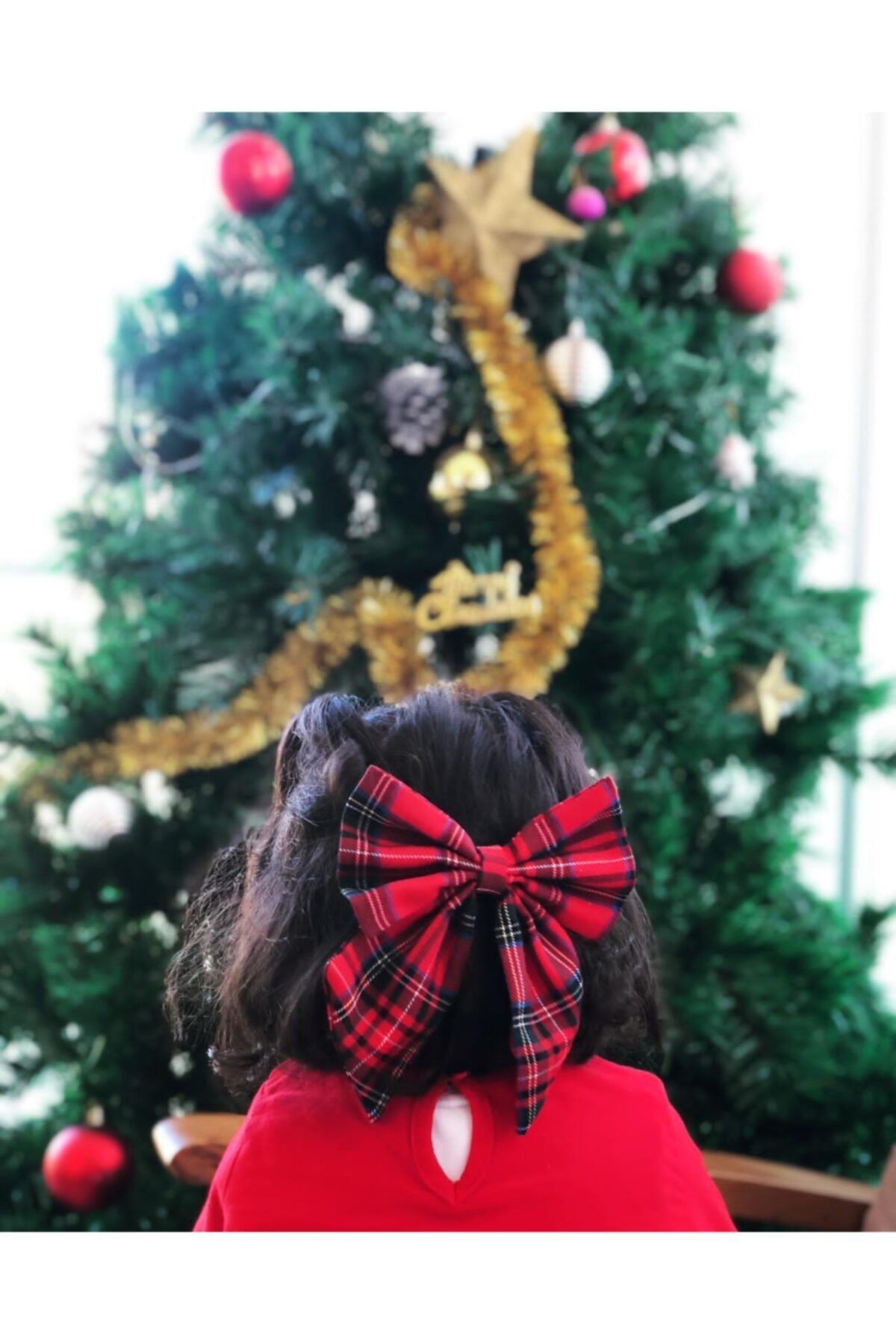 Feyza Kids Kırmızı Siyah Ekose Kuyruklu Fiyonk Toka