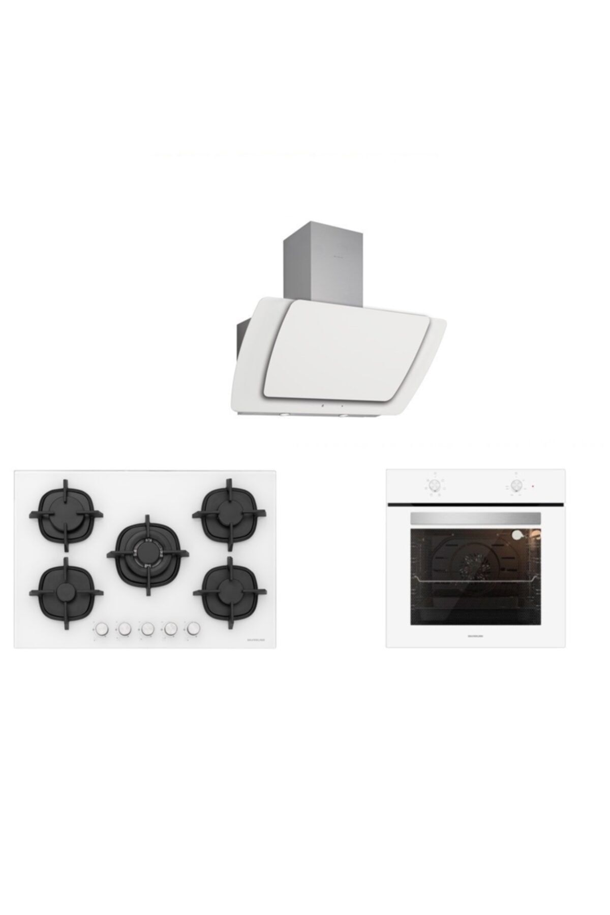 Silverline Beyaz Cam Ankastre Set 5 Yıl Garanti (3373 Mısto 90+cs5364w01+bo6501w01)