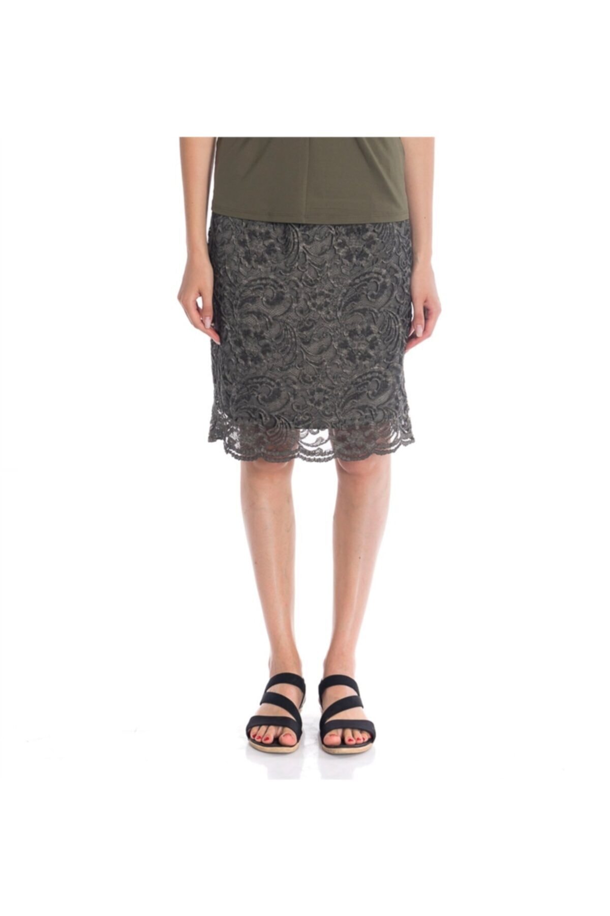 Bulalgiy Kadın Haki Dantel Etek - Bga059393