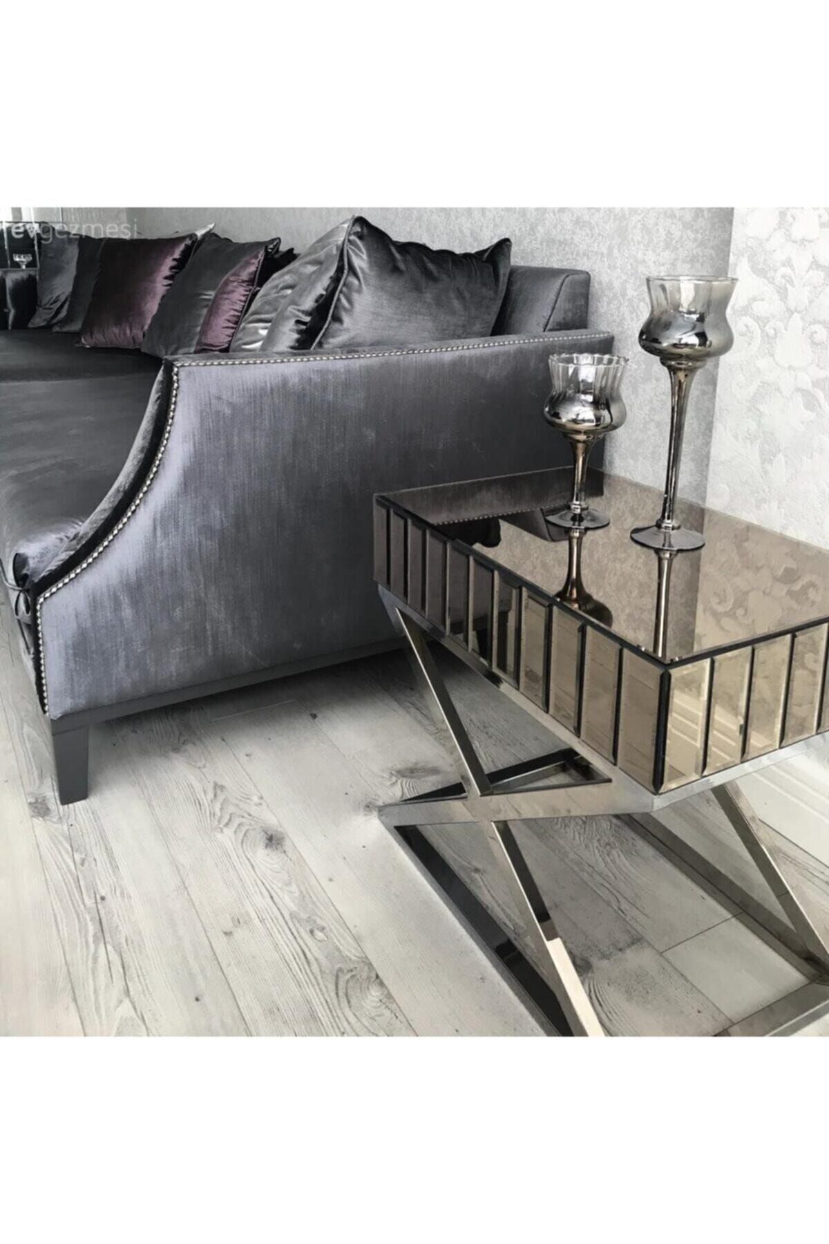 Görkem Krom Ayaklı Bronz Aynalı 50x35 Yükseklik 55 cm Komodin