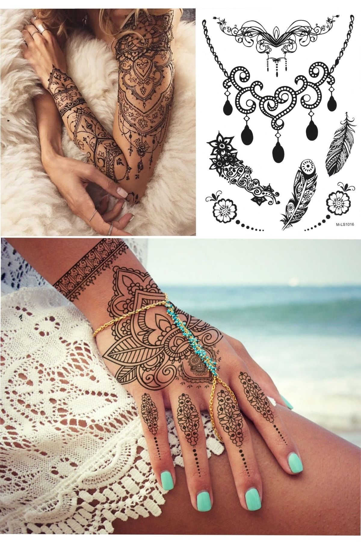 BP Tattoo Hint Kınası Görünümlü Gerdanlık Mandala Geçici Dövme