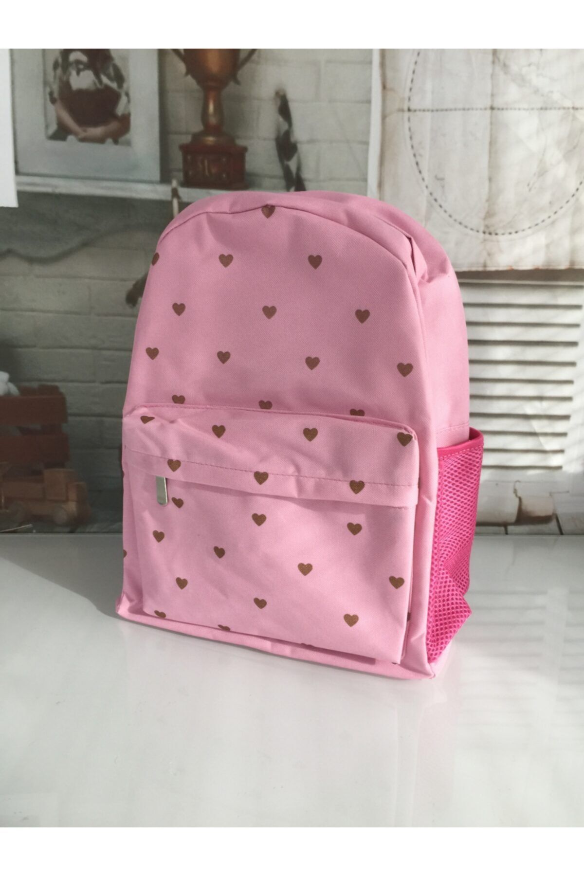 Sıfır Üç Yaş Kız Çocuk Pembe Kalpli Sırt Çantası