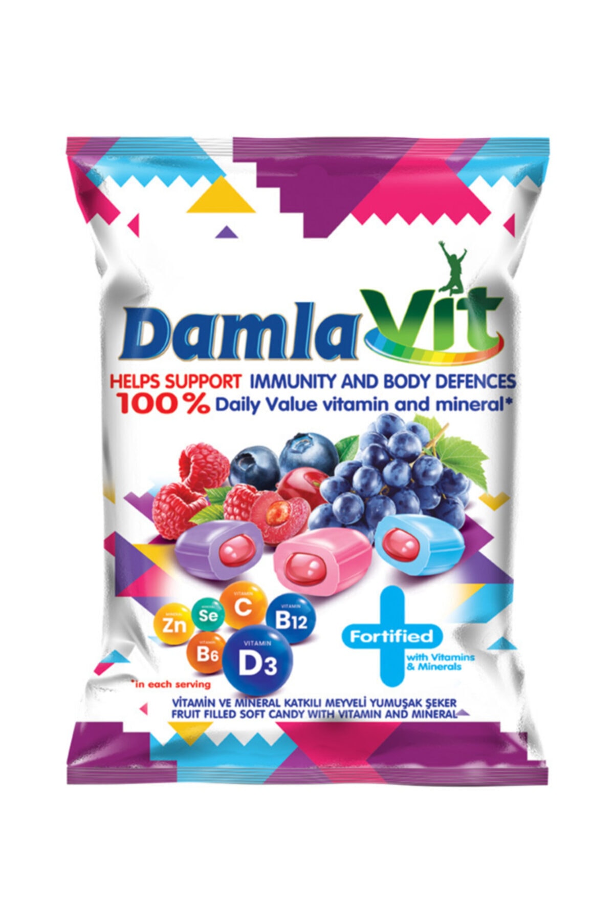 TAYAŞ Damla Vit Vitamin & Mineral Katkılı Meyve Dolgulu Yumuşak Şeker 90g.