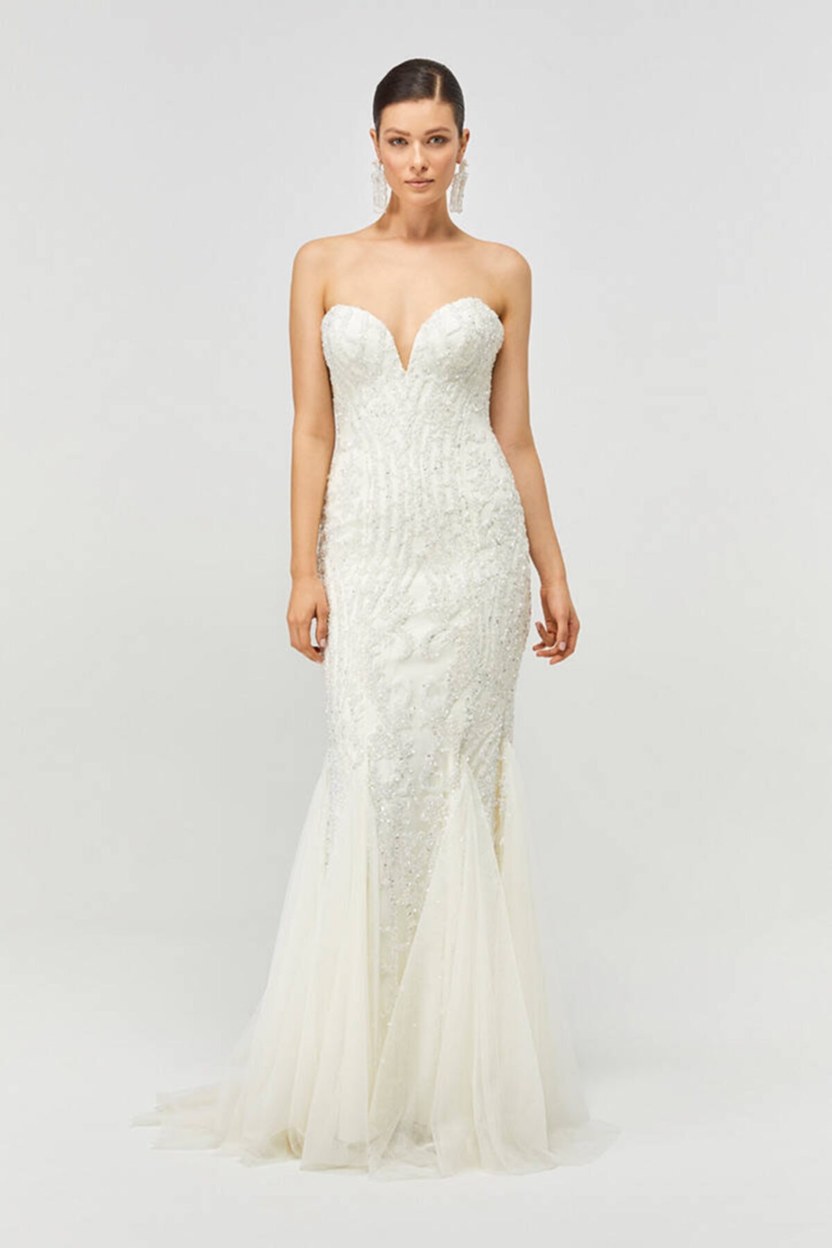 Mediha Cambaz Bridal Luxury 91 Briket Duvar Desenli Kasnak Işi Lycra Rahat Balık Gelinlik