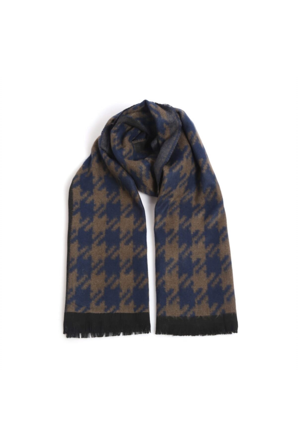 Tr10 Lacivert Bej Kaz Ayağı Desenli Poliviskon Kaşkol