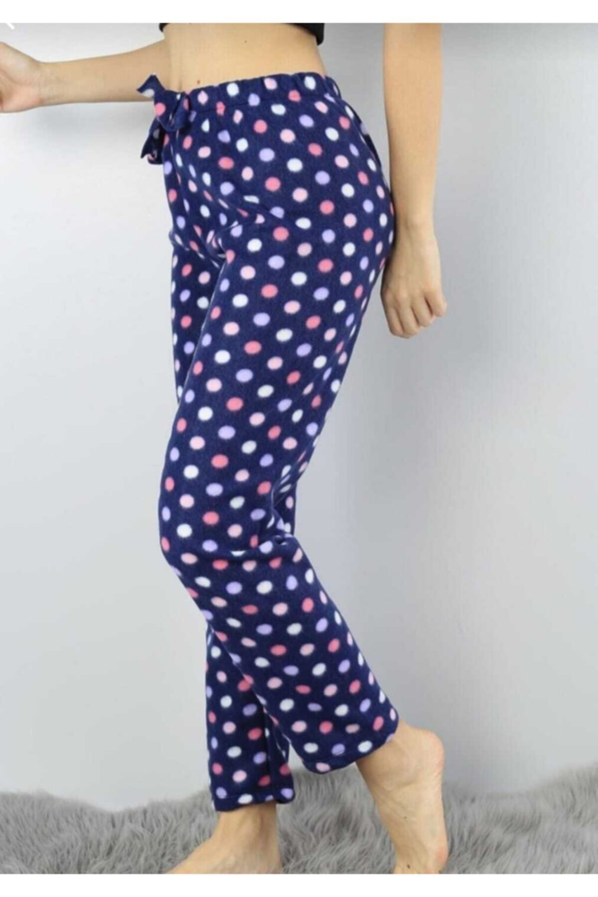 ASVE MALL Puantiye Lacivert Polar Alt Pijama