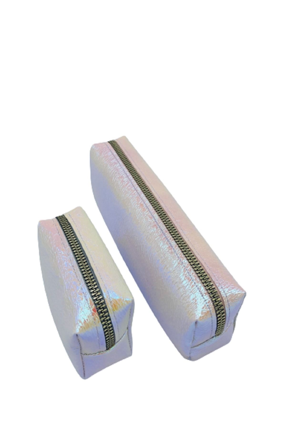 UNICUS Hologram Izli 2'li Set Makyaj Çantası Özel Tasarım Toz Pembe