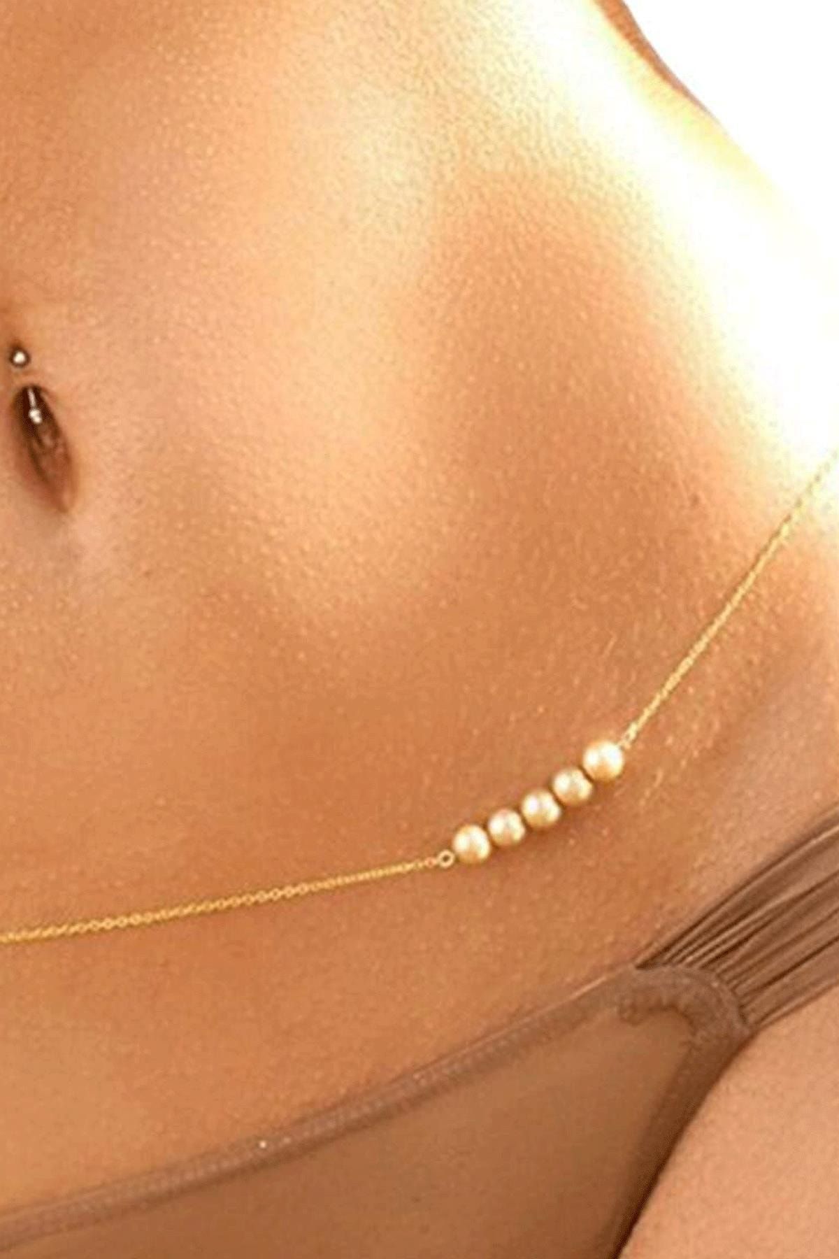 Marbling Kadın Bel Zinciri 3 Inicili Vücut Takısı Gold Kadın Made For Belly