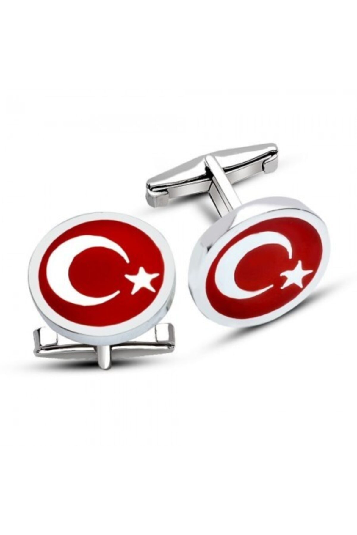 Elifvav 925 Ayar Gümüş Oval Ay Yıldız Model Kol Düğmesi