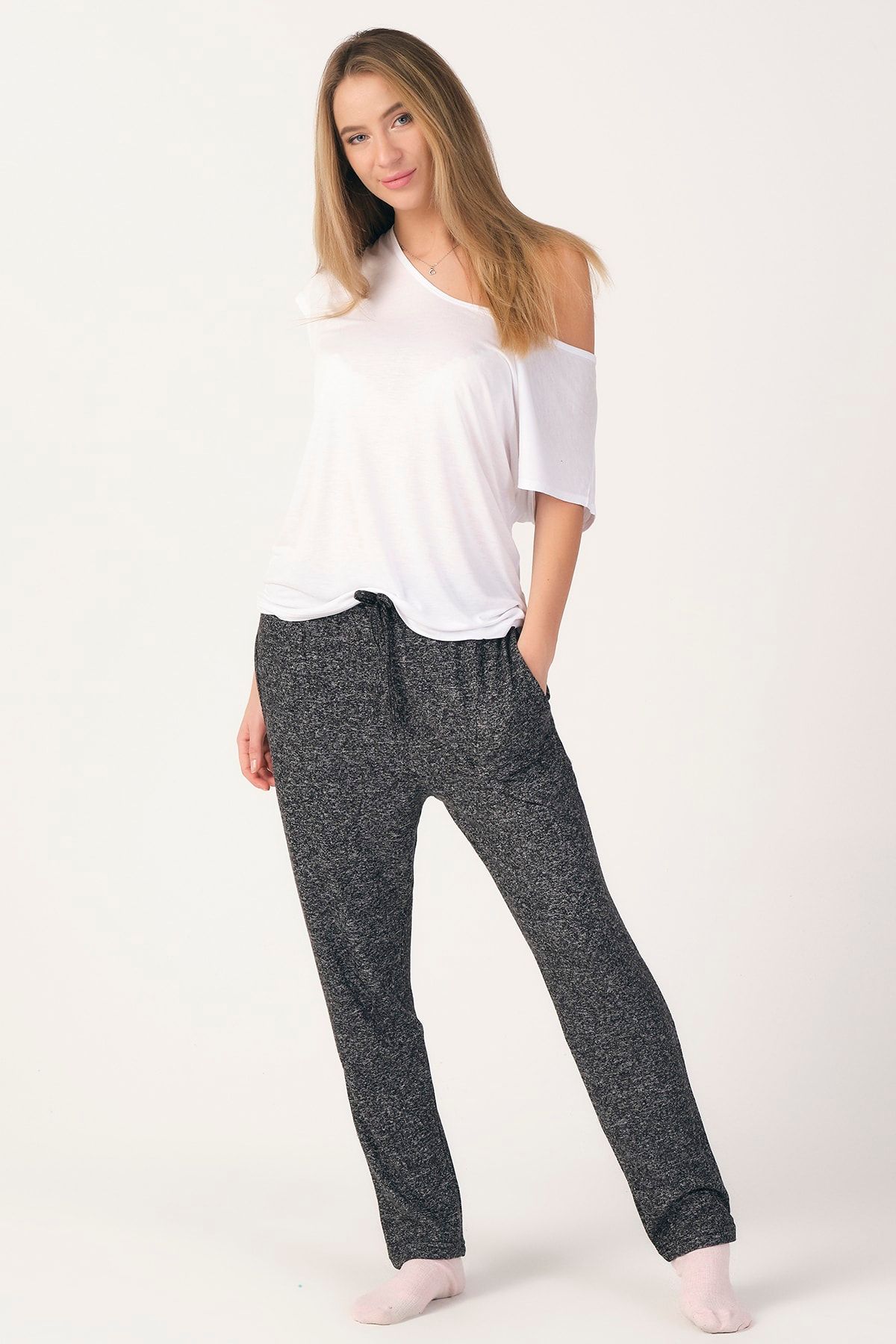 PrettyChic Standart Ve Büyük Beden Yumoş Kumaş Mevsimlik Tek Pijama Altı
