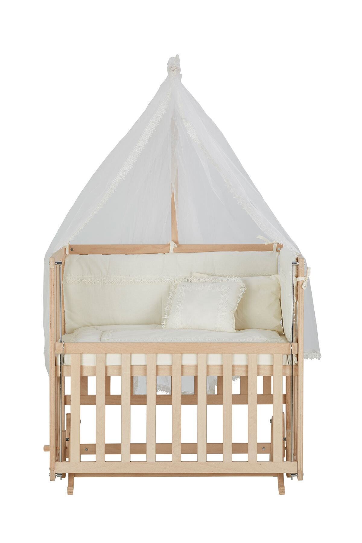 Baby Tech 50x90 Naturel Boyasız 4 Kademeli Beşik + Krem Uyku Seti