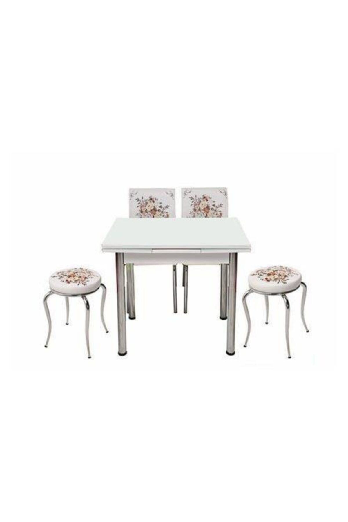 Evistro Ahşap Mutfak Masa 2 Sandalye 2 Tabure 60 x 90 cm