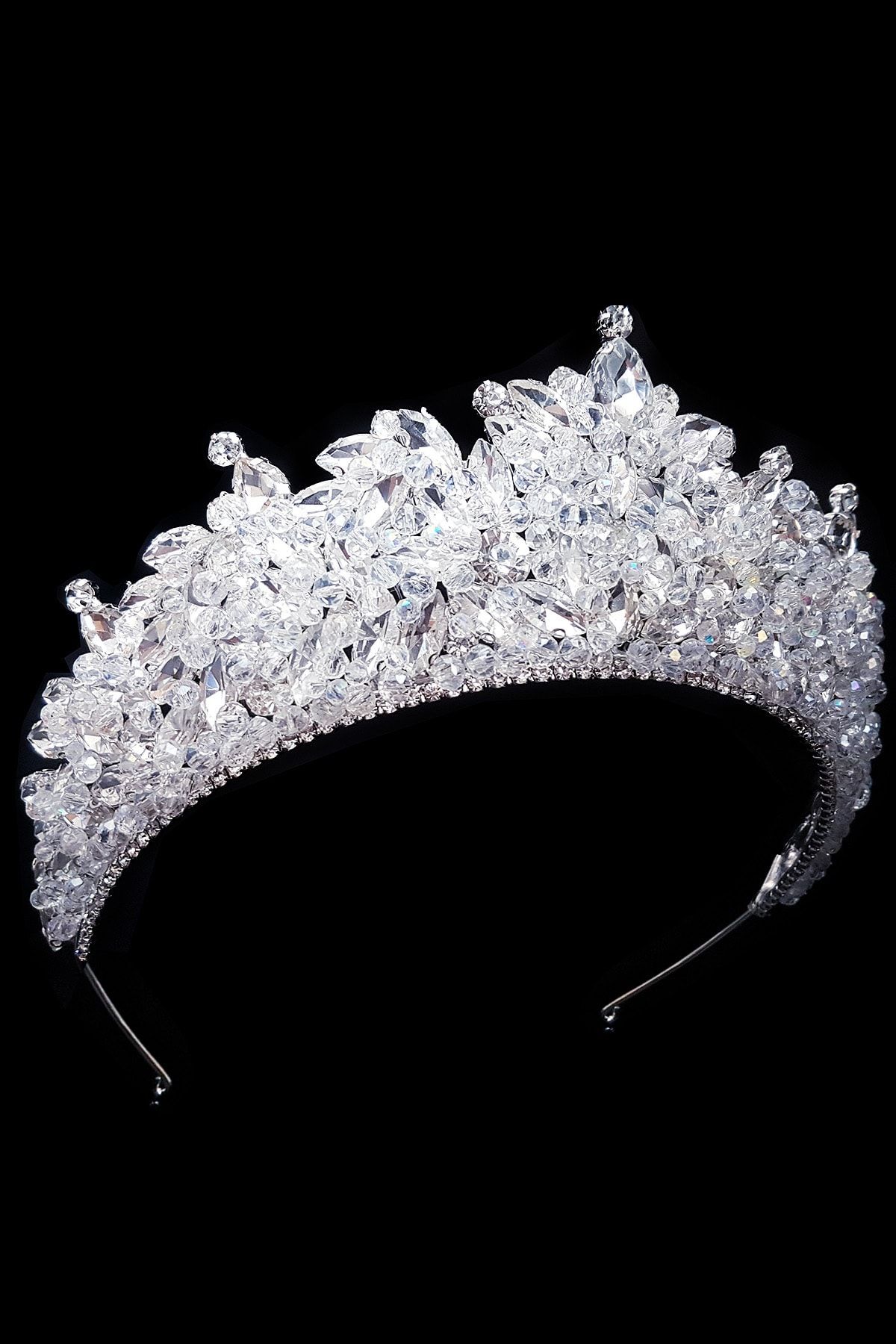 MyCrown 7 Cm Yüksekliğinde Gelin Tacı Kristal Taşlı Gümüş Kaplama