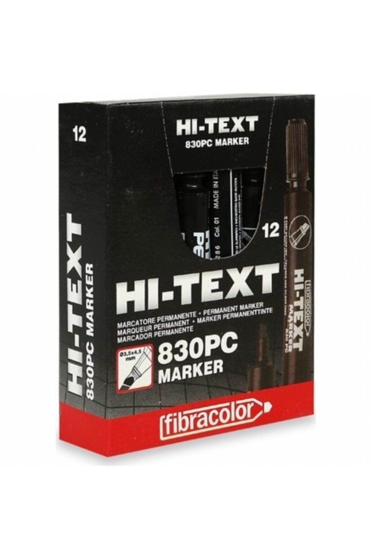 Fibracolor Hi-text 830pc Marker Siyah 12 Li Kutu Kesik Uç