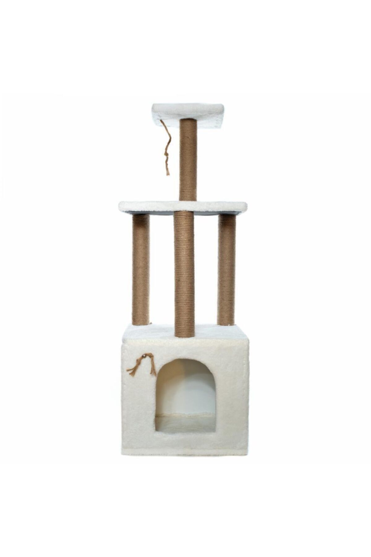BEBEBEBEK Beyaz 2 Katlı Kare Kedi Tırmalama Evi