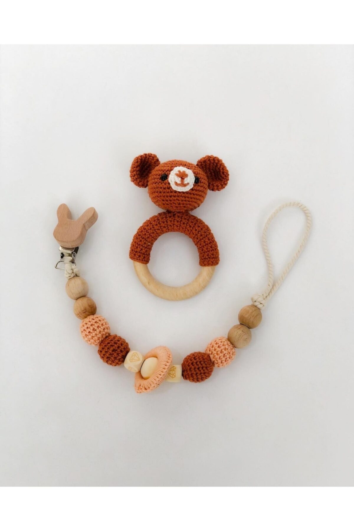 miubabyland Organik Diş Kaşıyıcı Ve Emzik Zinciri Seti