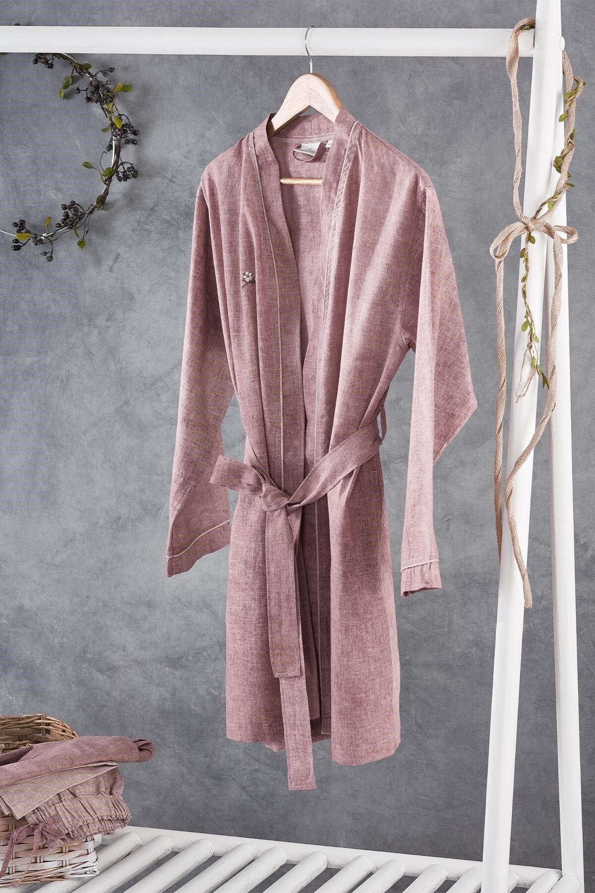 Ecocotton Helen Pamuk Keten Sabahlık Mürdüm M