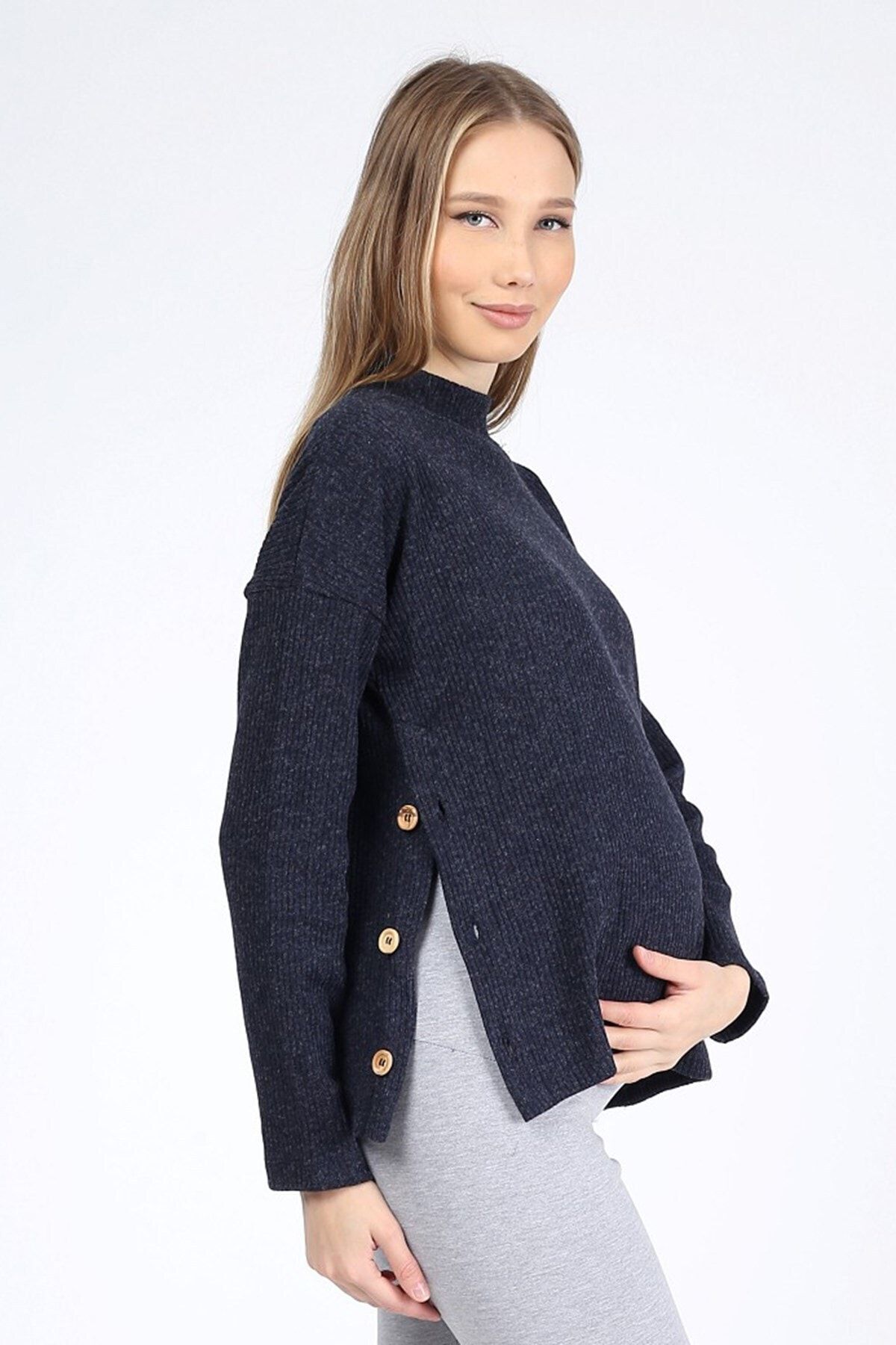 Luvmabelly Luvmabelly Myra4221 Yandan Düğmeli Emzirme Hamile Triko Bluz - Lacivert