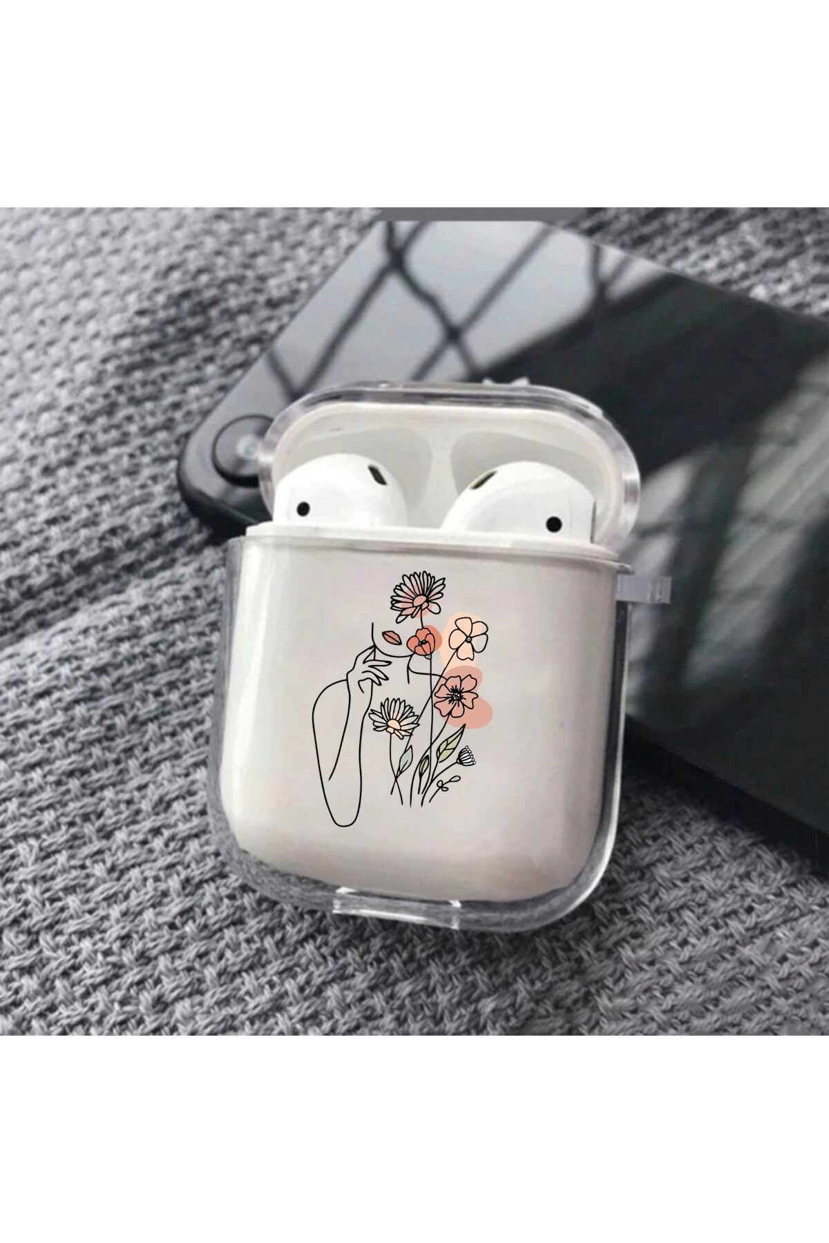 shoptocase Çiçekli Kadın Tasarımlı Airpods Uyumlu Şeffaf Silikon Kılıf